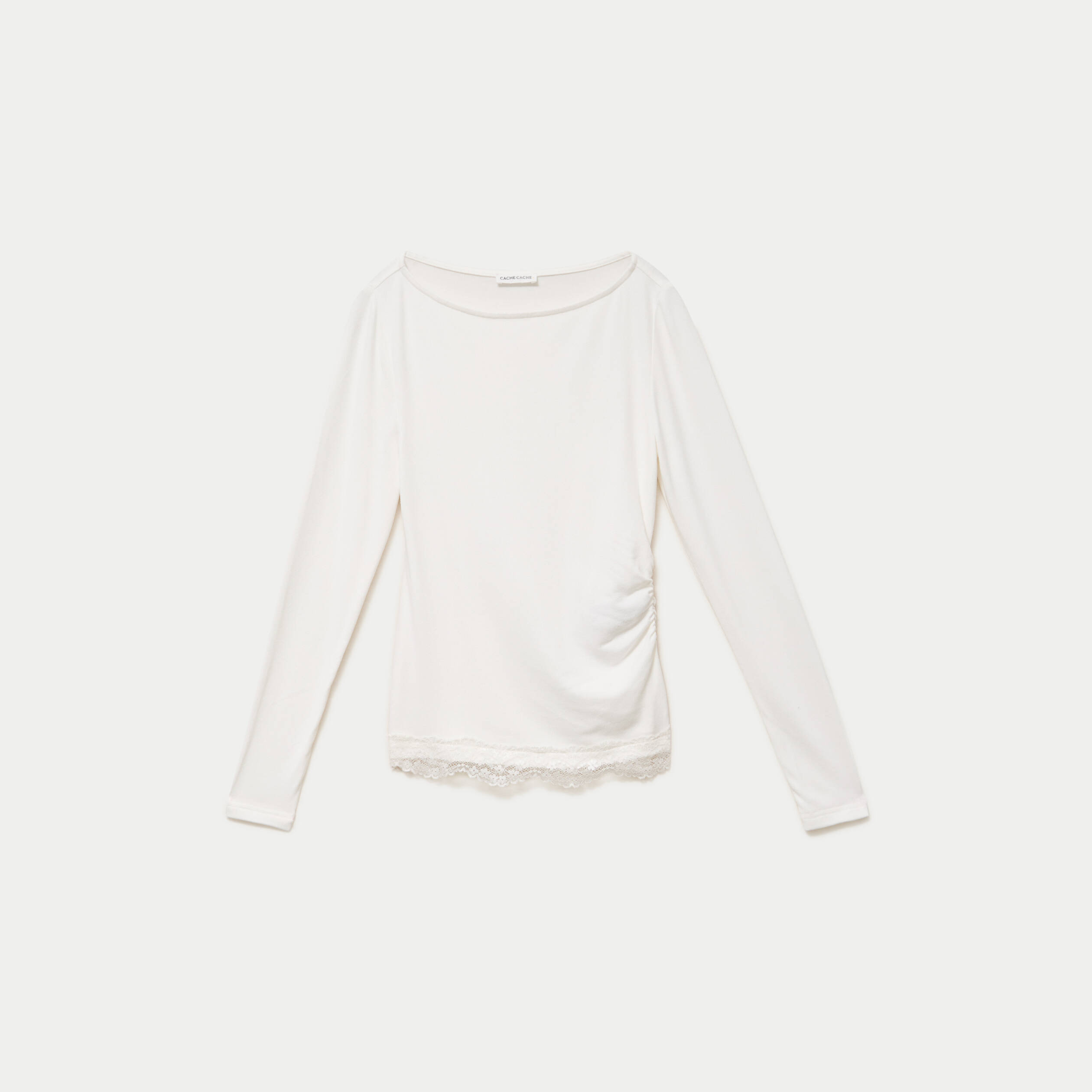 Doudou ajust&eacute; col bateau manches longues ecru femme