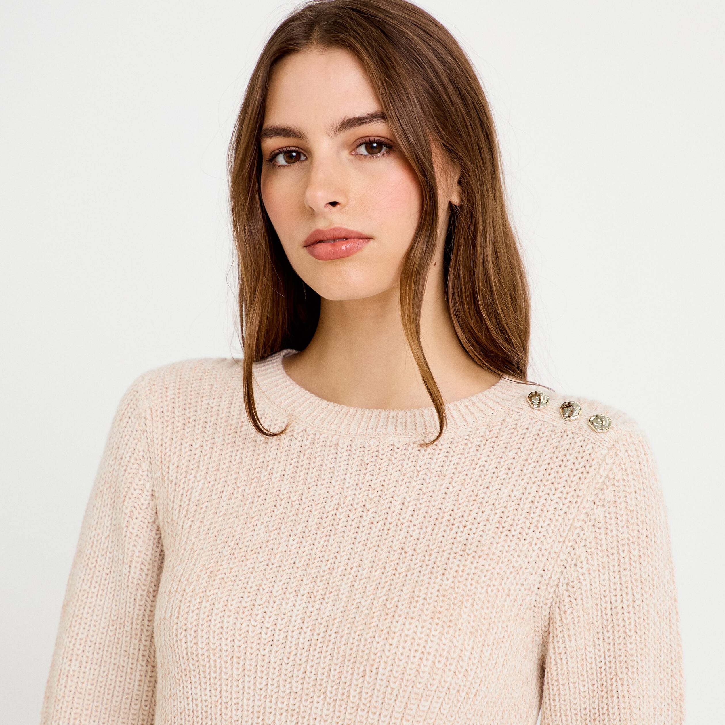 Pull manches longues brillant ivoire femme
