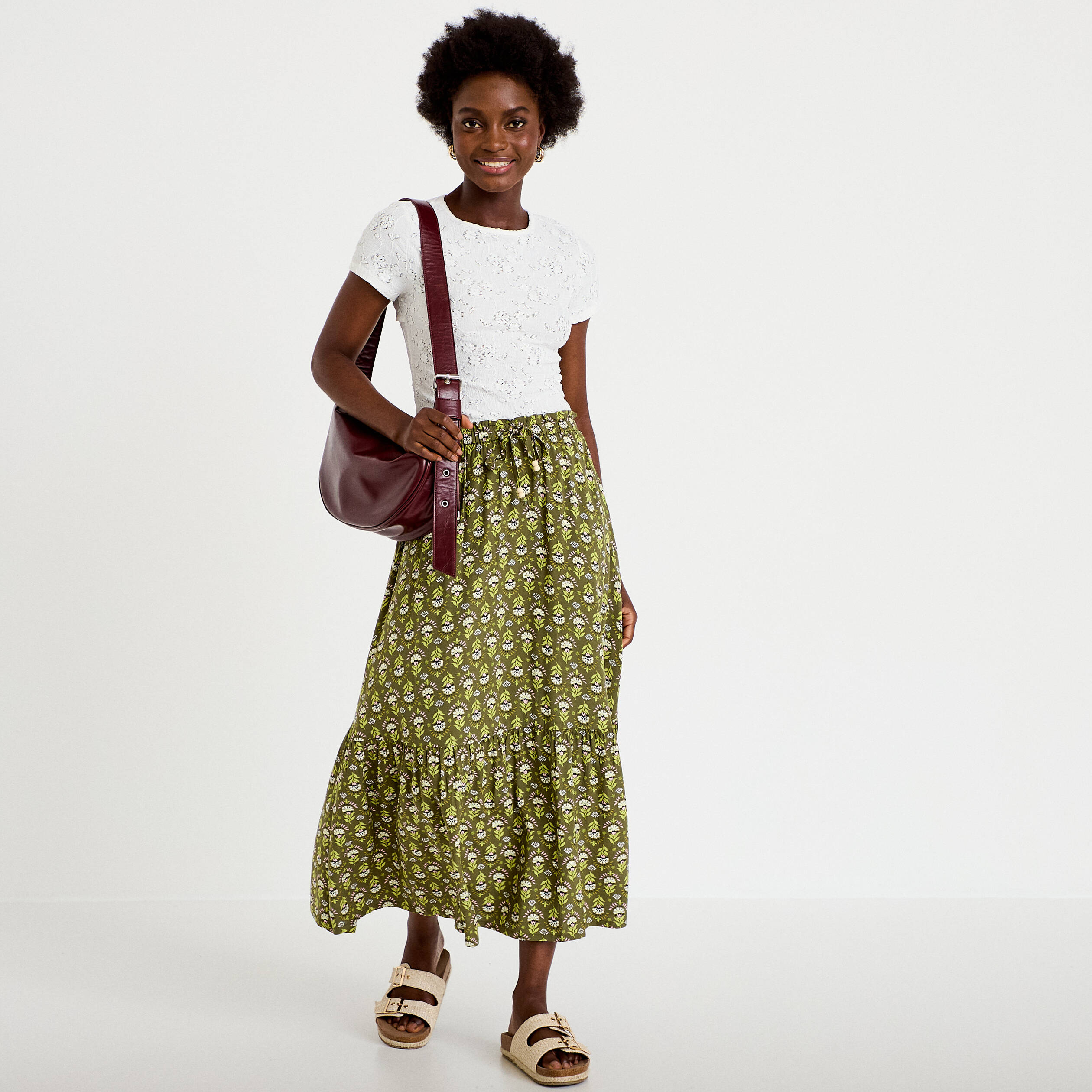 Jupe longue &eacute;vas&eacute;e vert femme