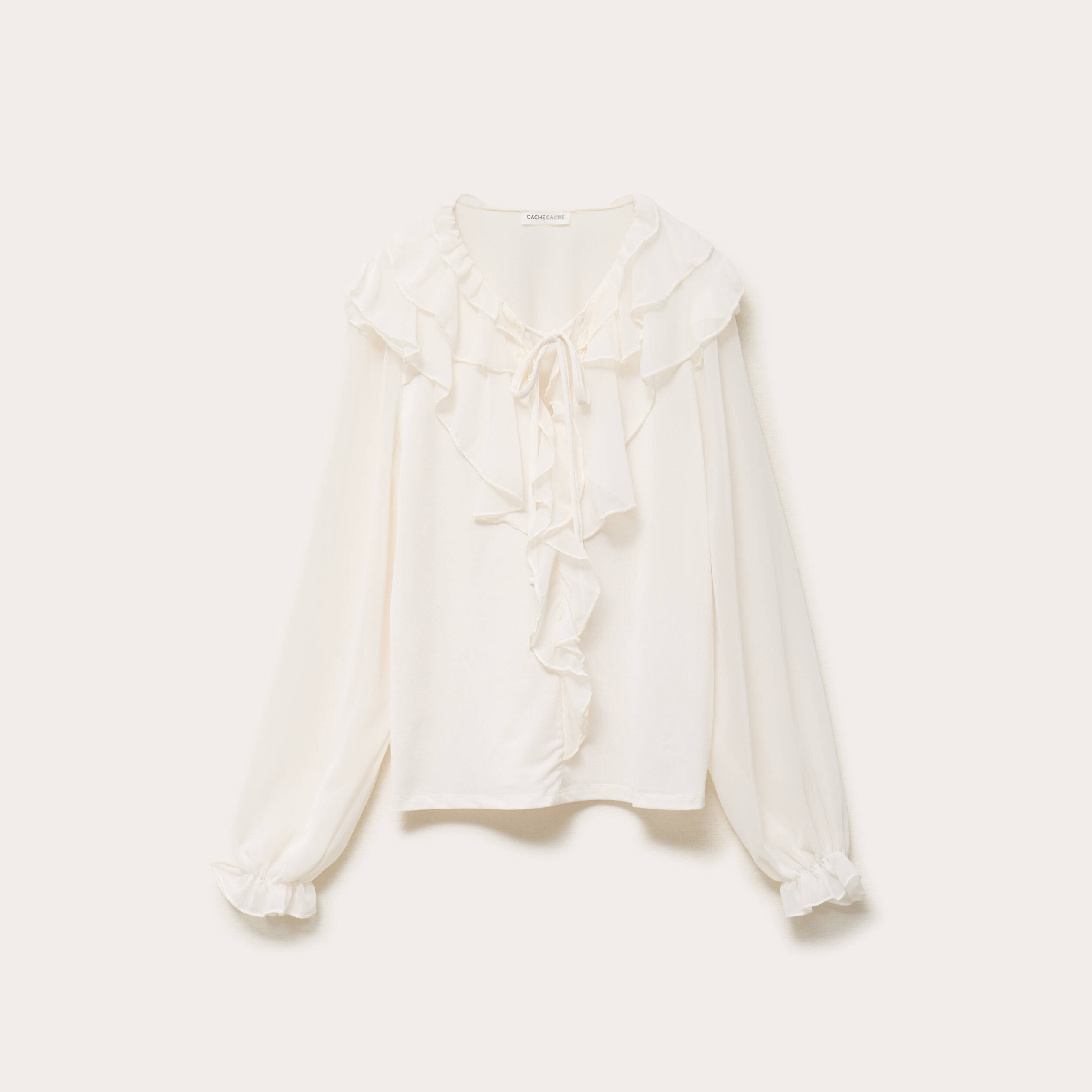 Blouse col v manches longues ecru femme