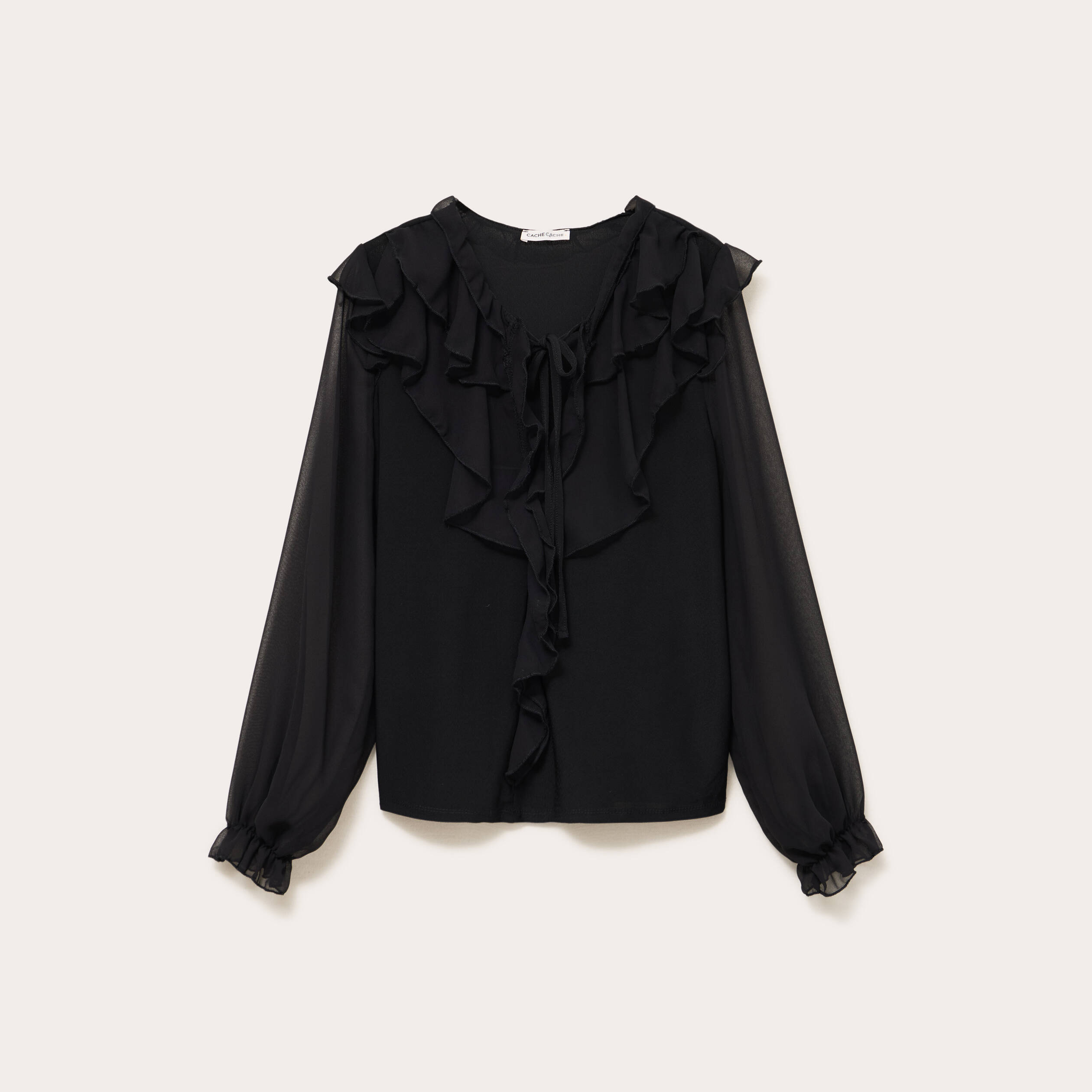 Blouse col v manches longues noir femme