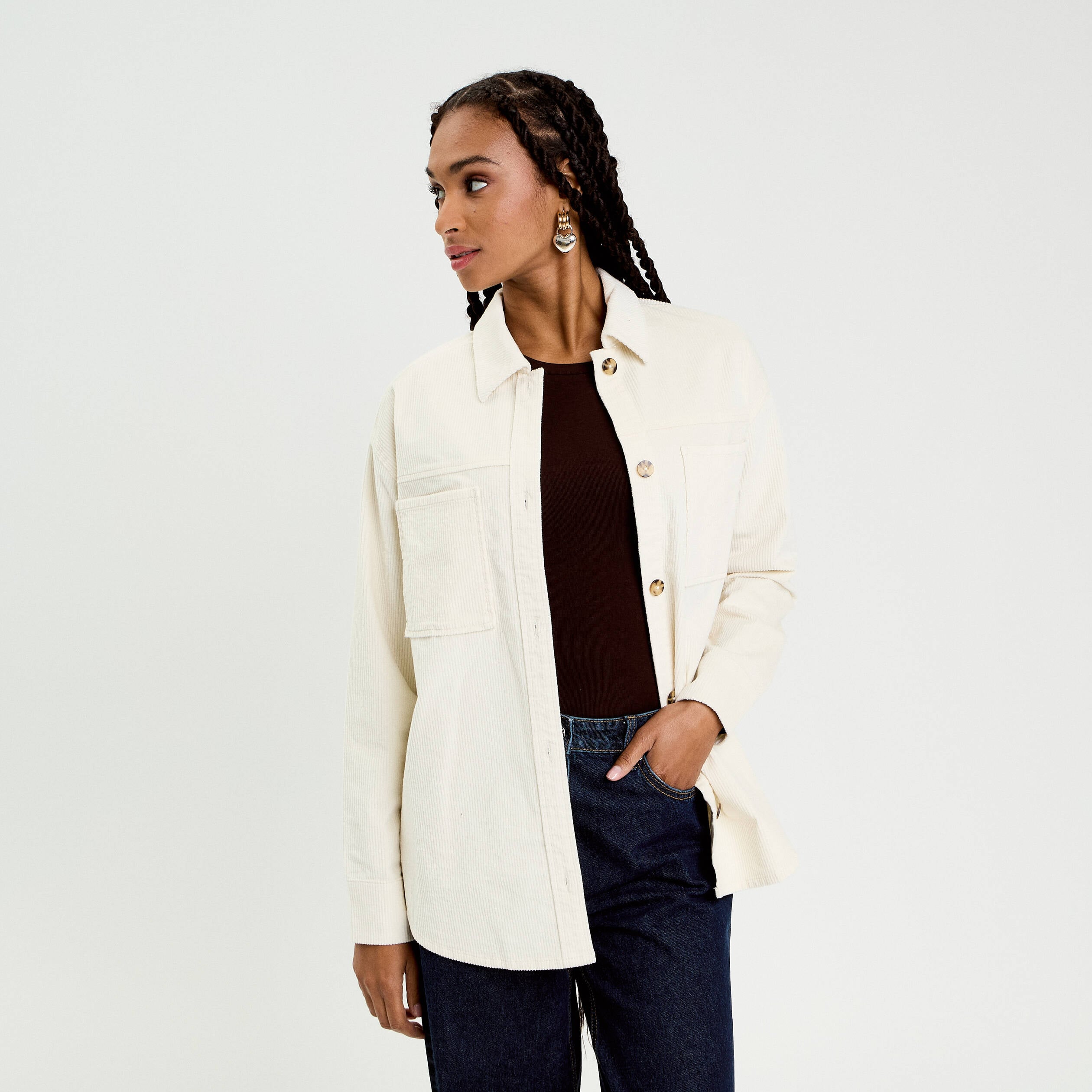 Chemise oversize en velours ivoire femme