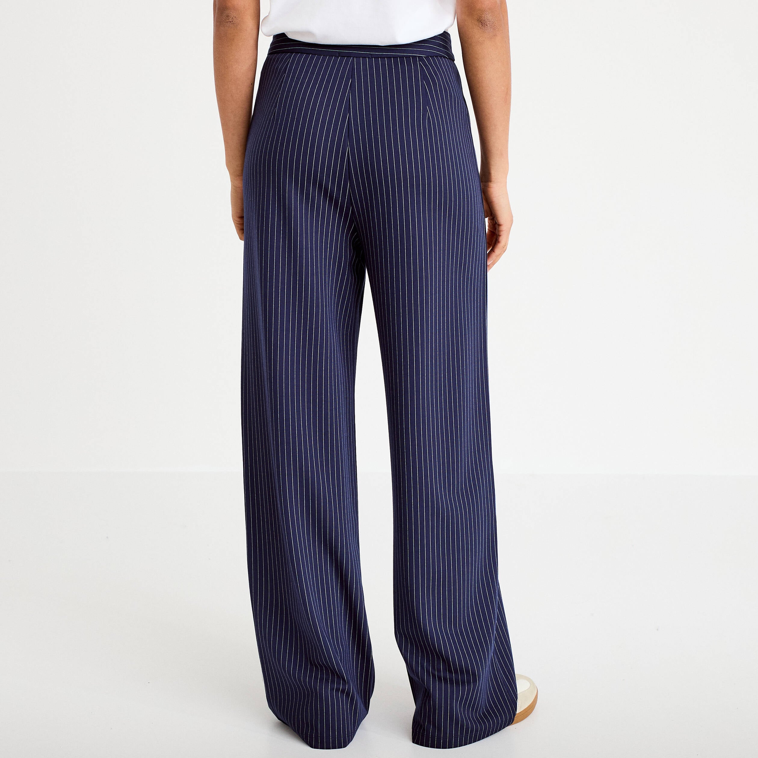 Pantalon large taille haute bleu marine femme