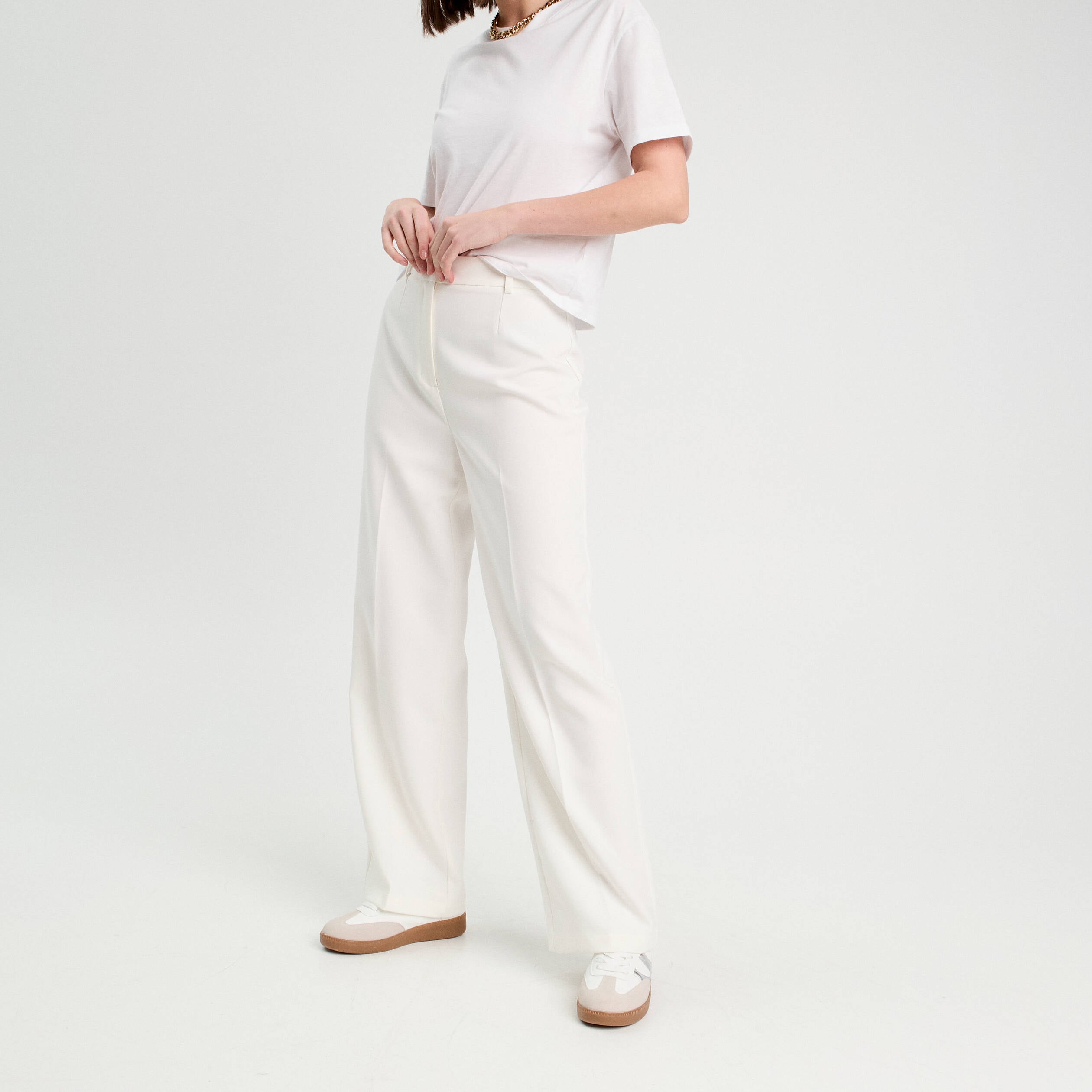 Pantalon city large ecru femme