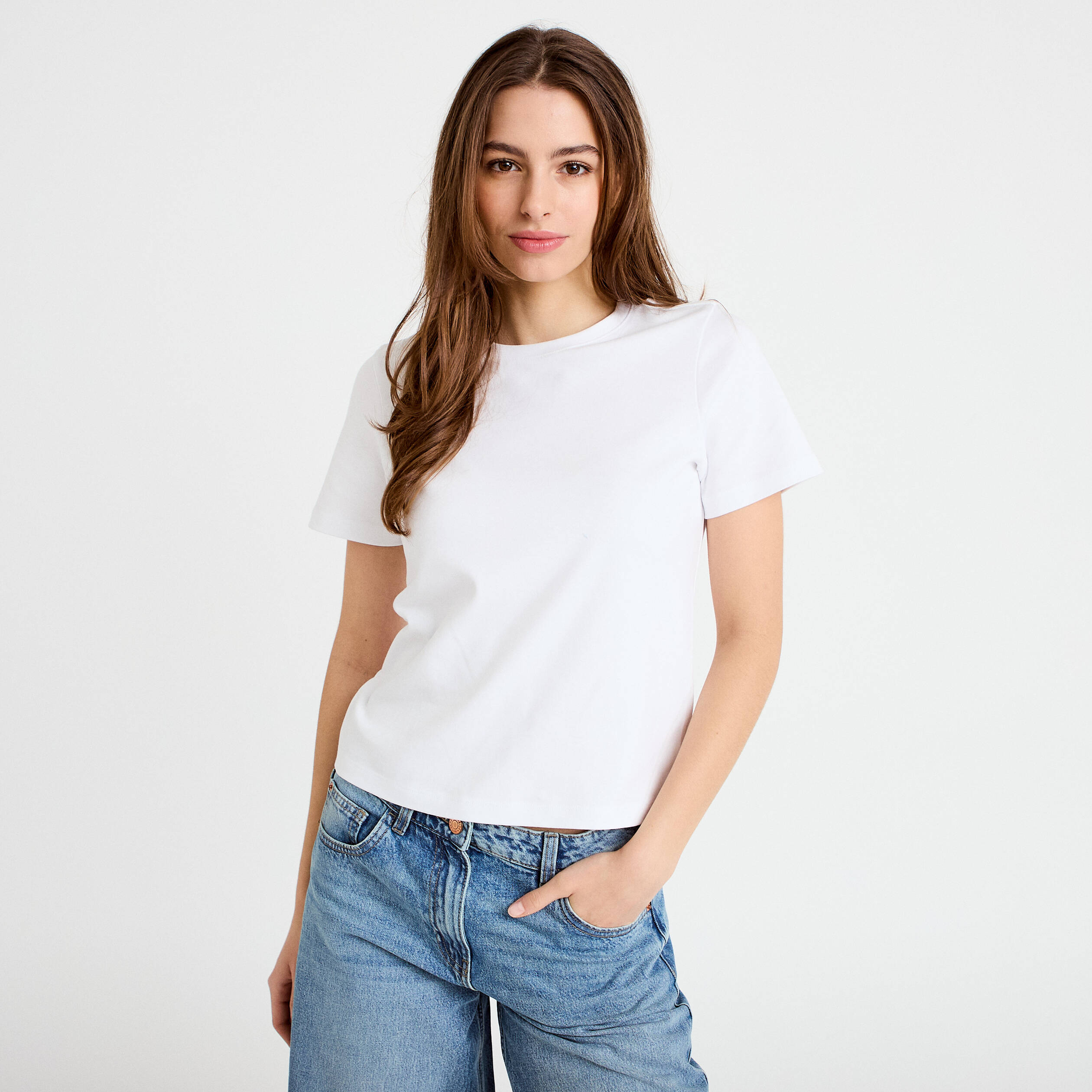 T-shirt col rond manches courtes blanc femme