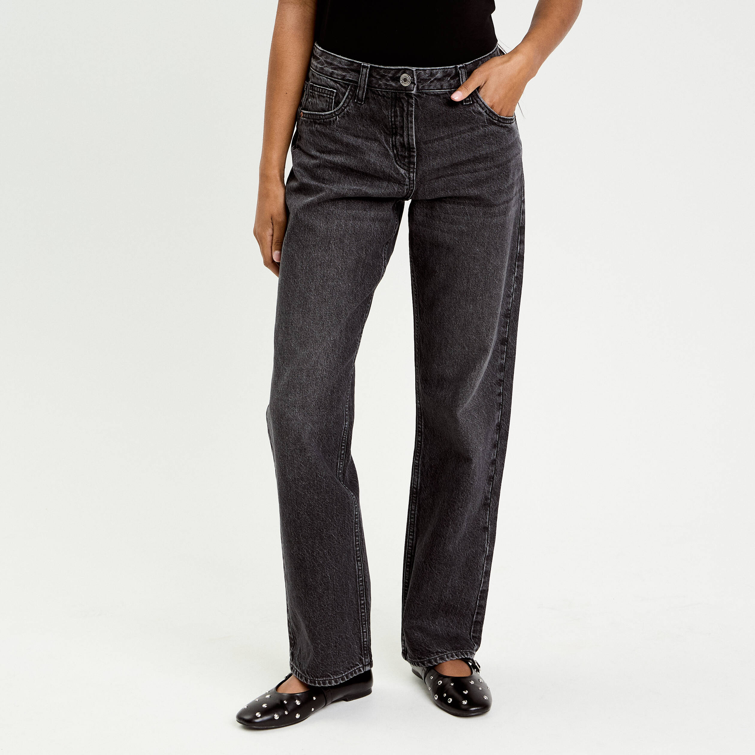 Jeans droit 5 poches denim snow noir femme