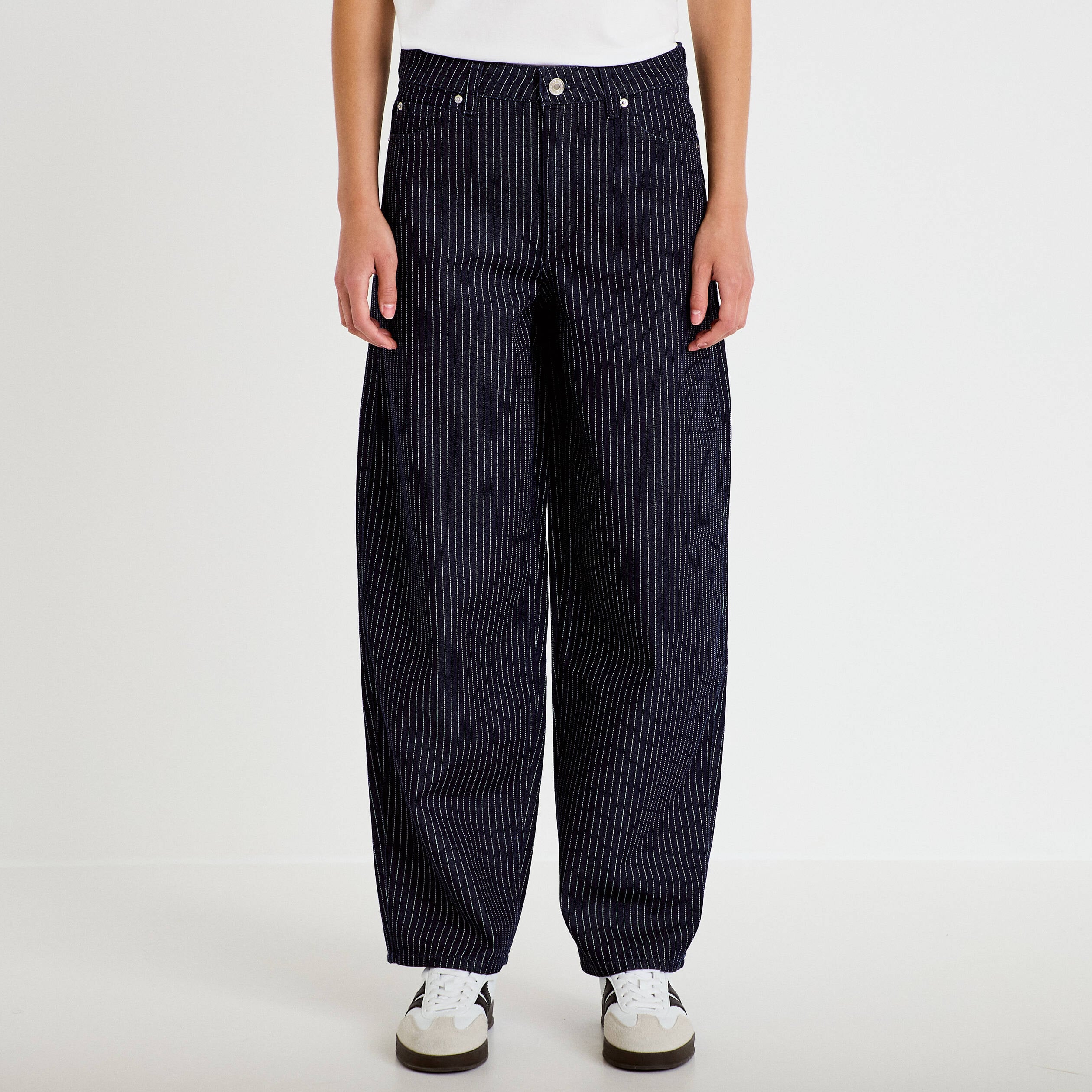 Jean barrel taille haute denim brut femme