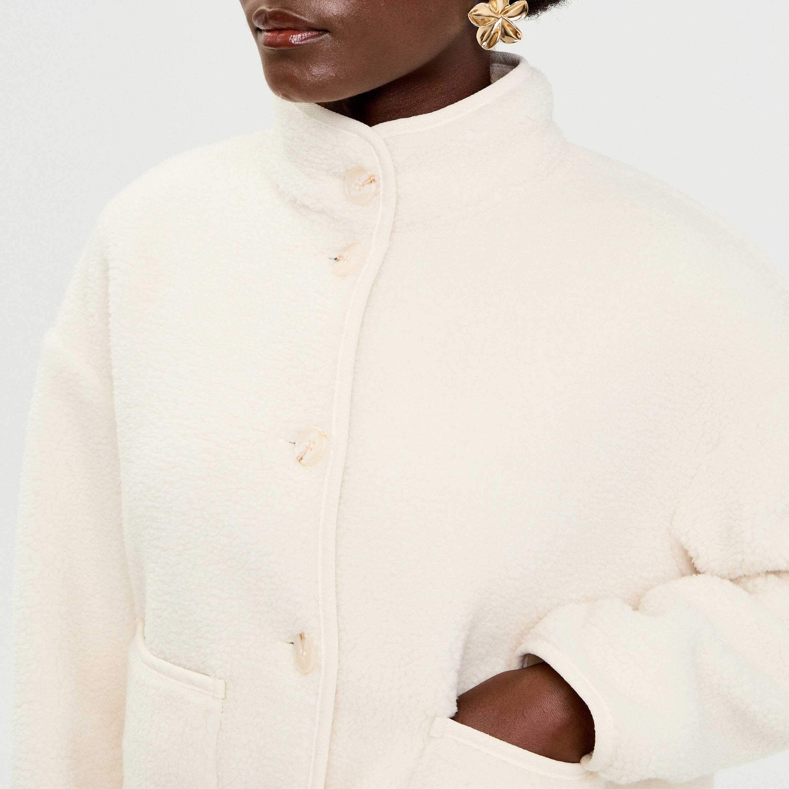Veste droite courte effet polaire ecru femme
