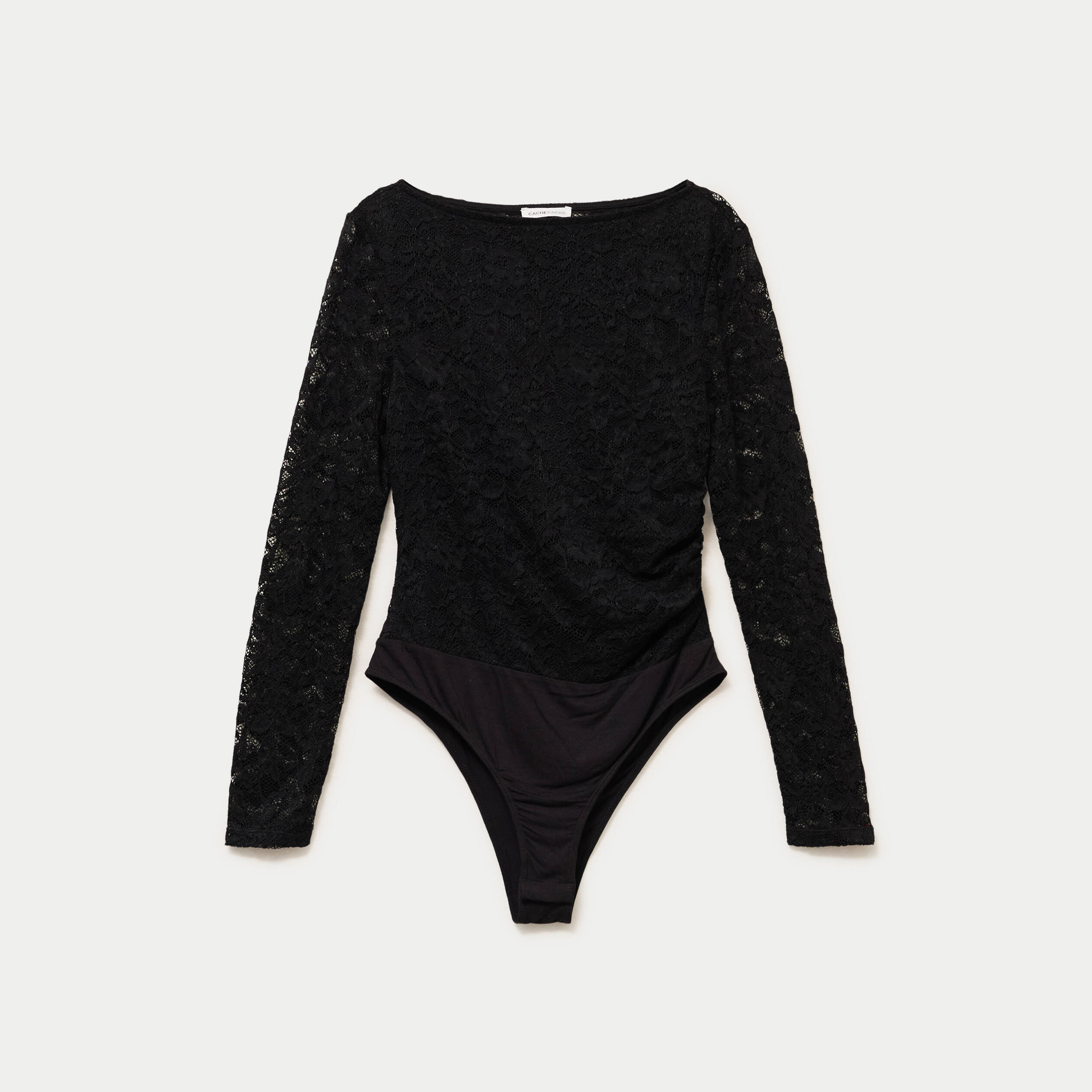 Body ajust&eacute; dentelle col bateau noir femme