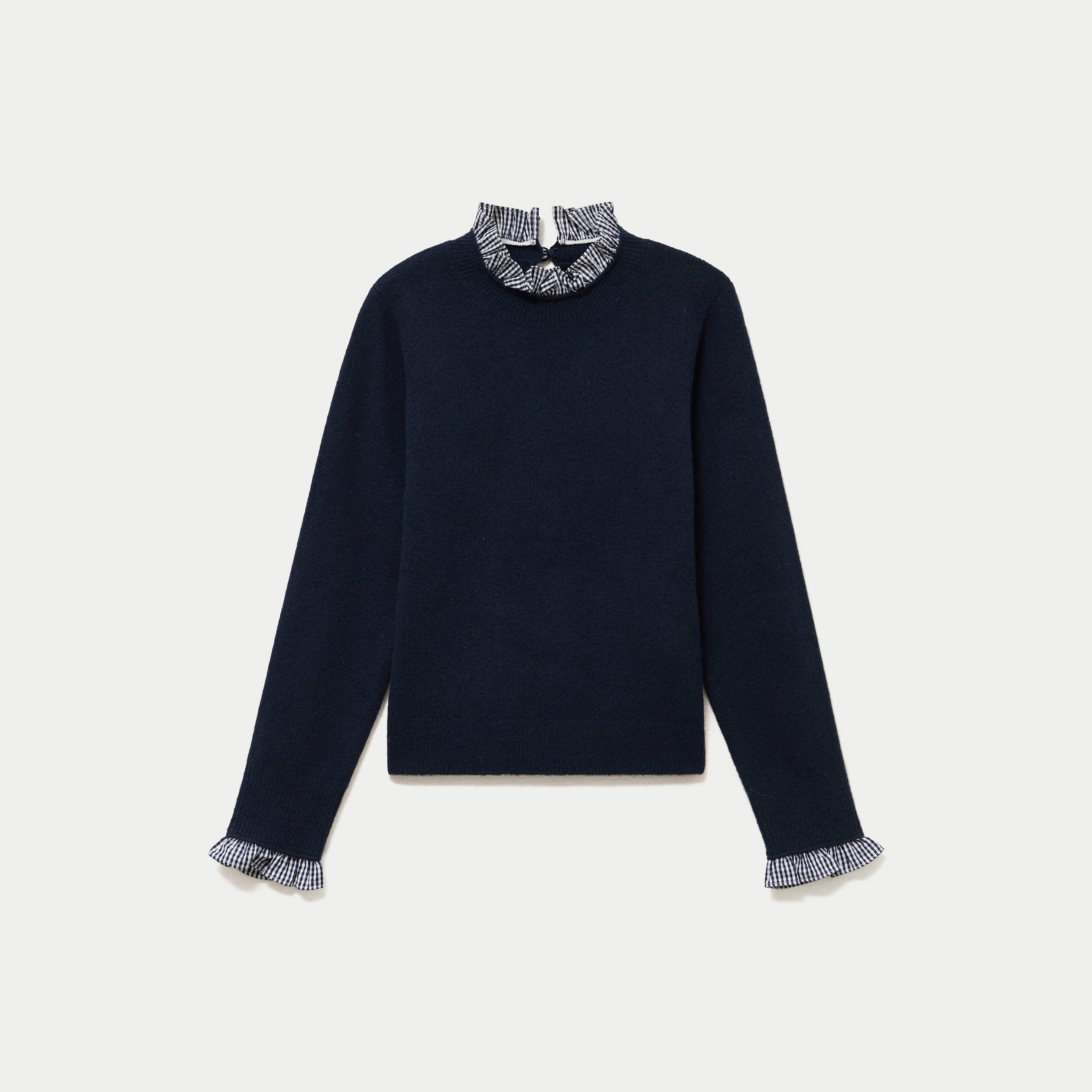 Pull col rond manches longues bleu marine femme
