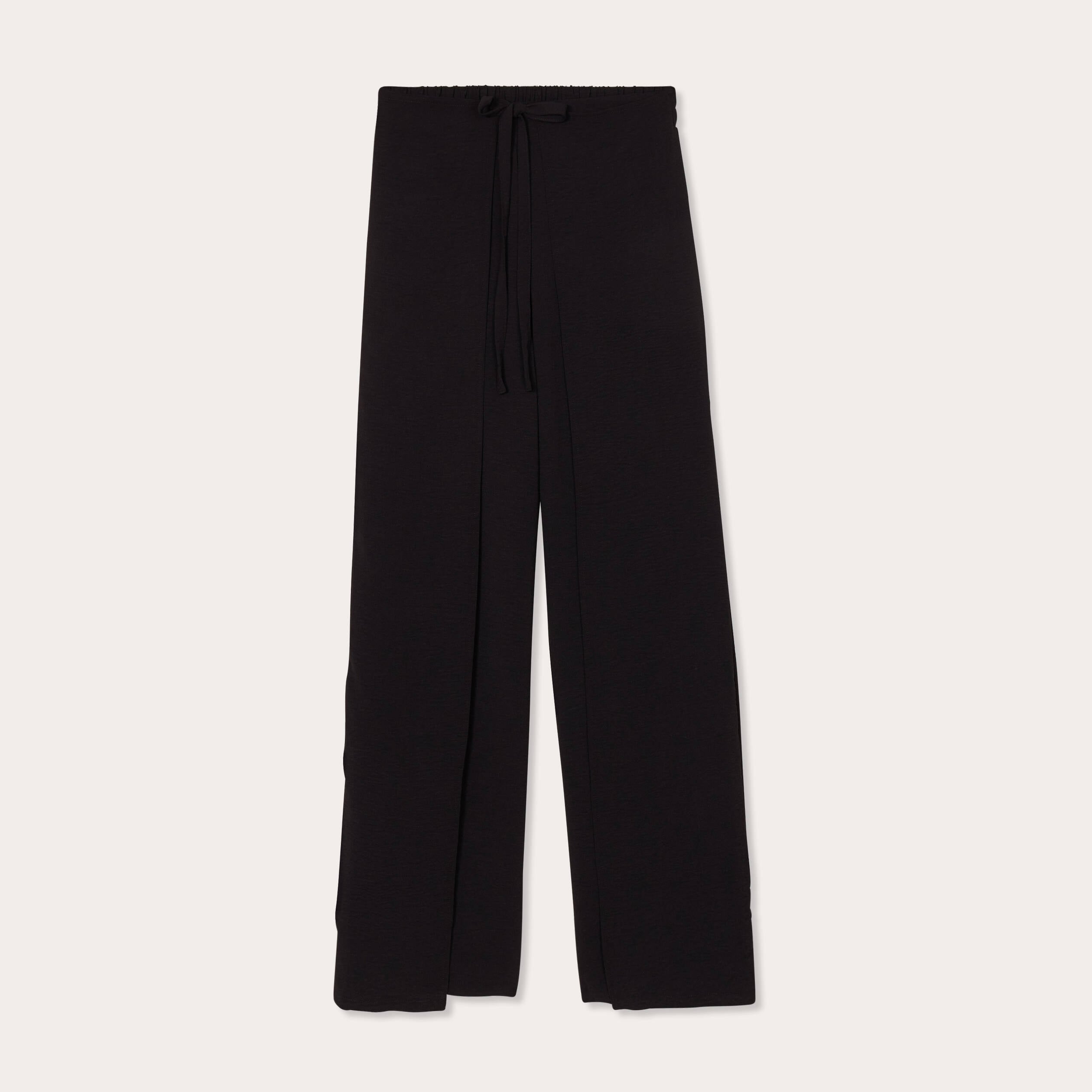 Pantalon large taille haute fluide noir femme