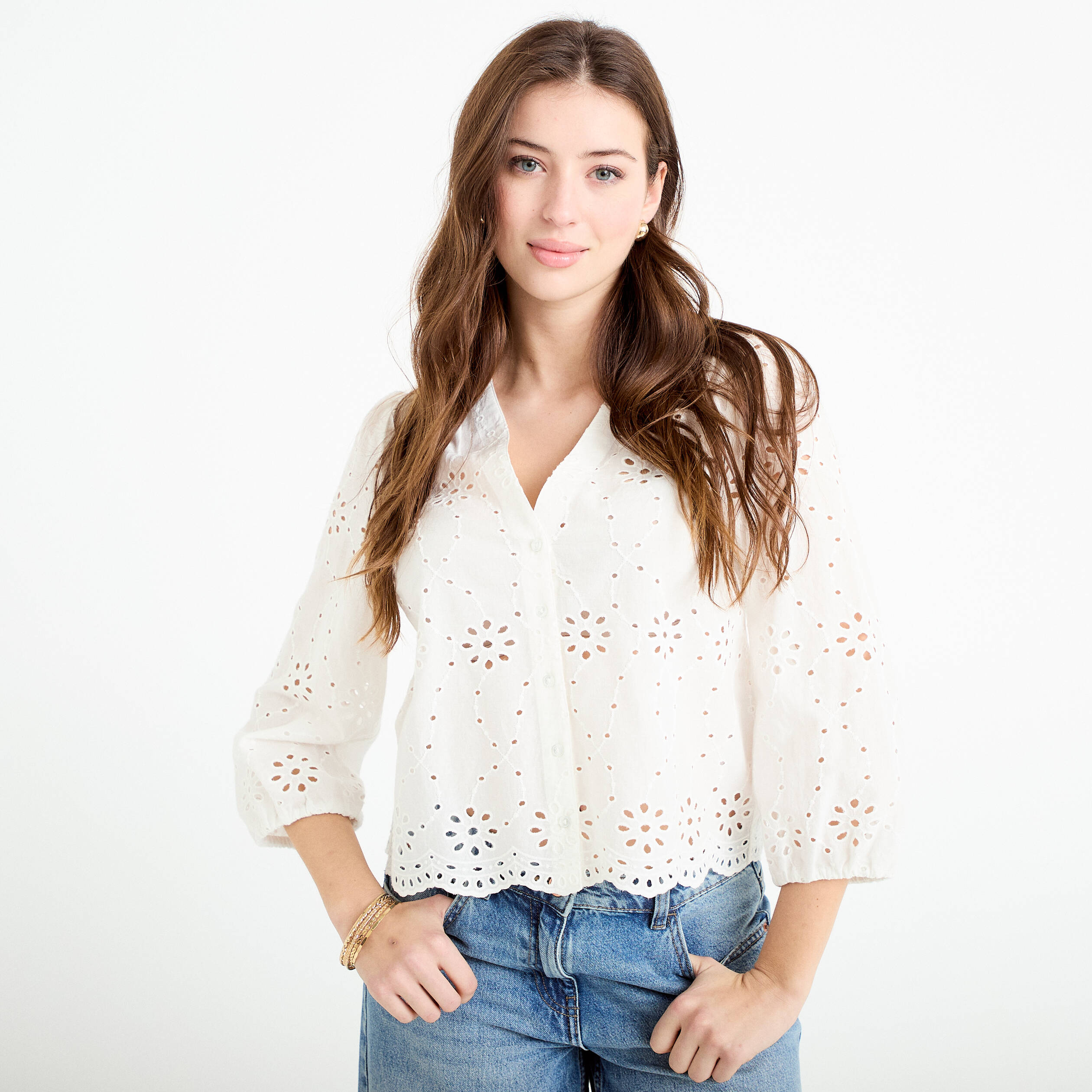 Blouse broderie anglaise ecru femme