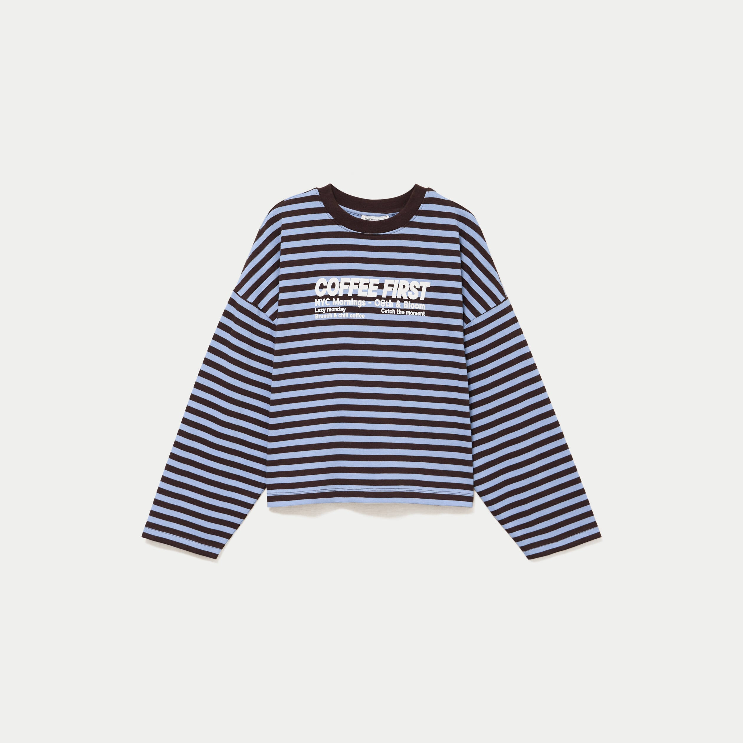 T-shirt col rond manches longues marron femme
