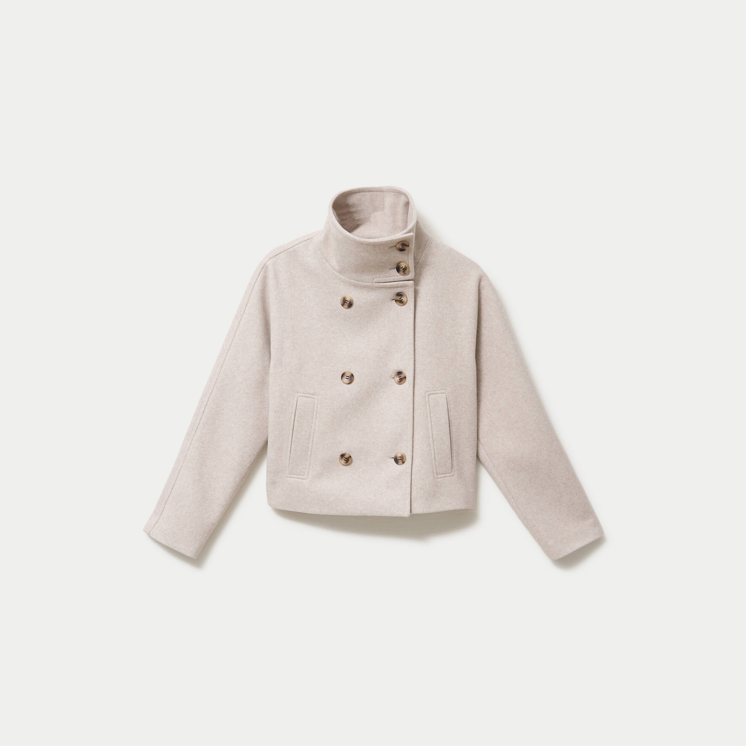 Veste chin&eacute;e col montant manches longues beige femme