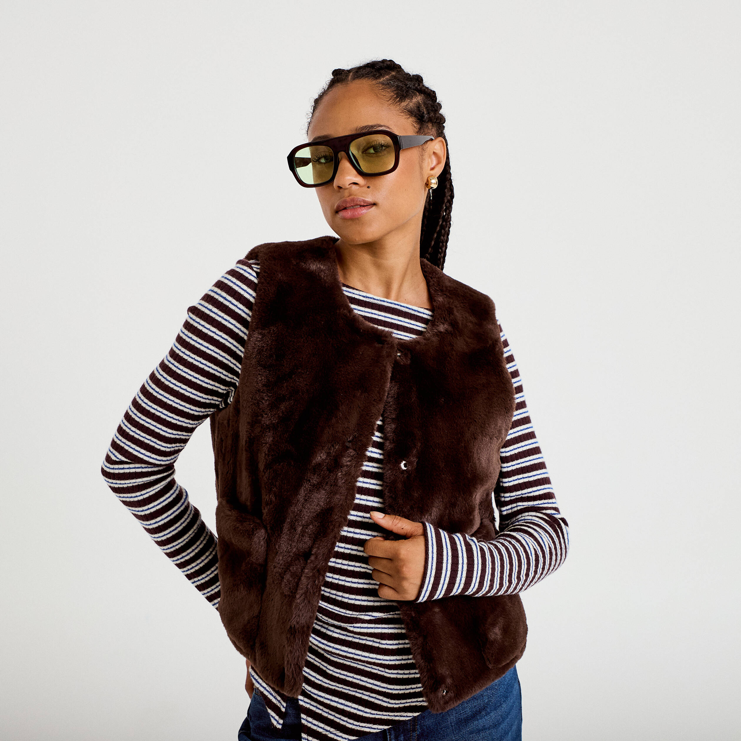 Gilet r&eacute;versible sans manches marron fonc&eacute; femme
