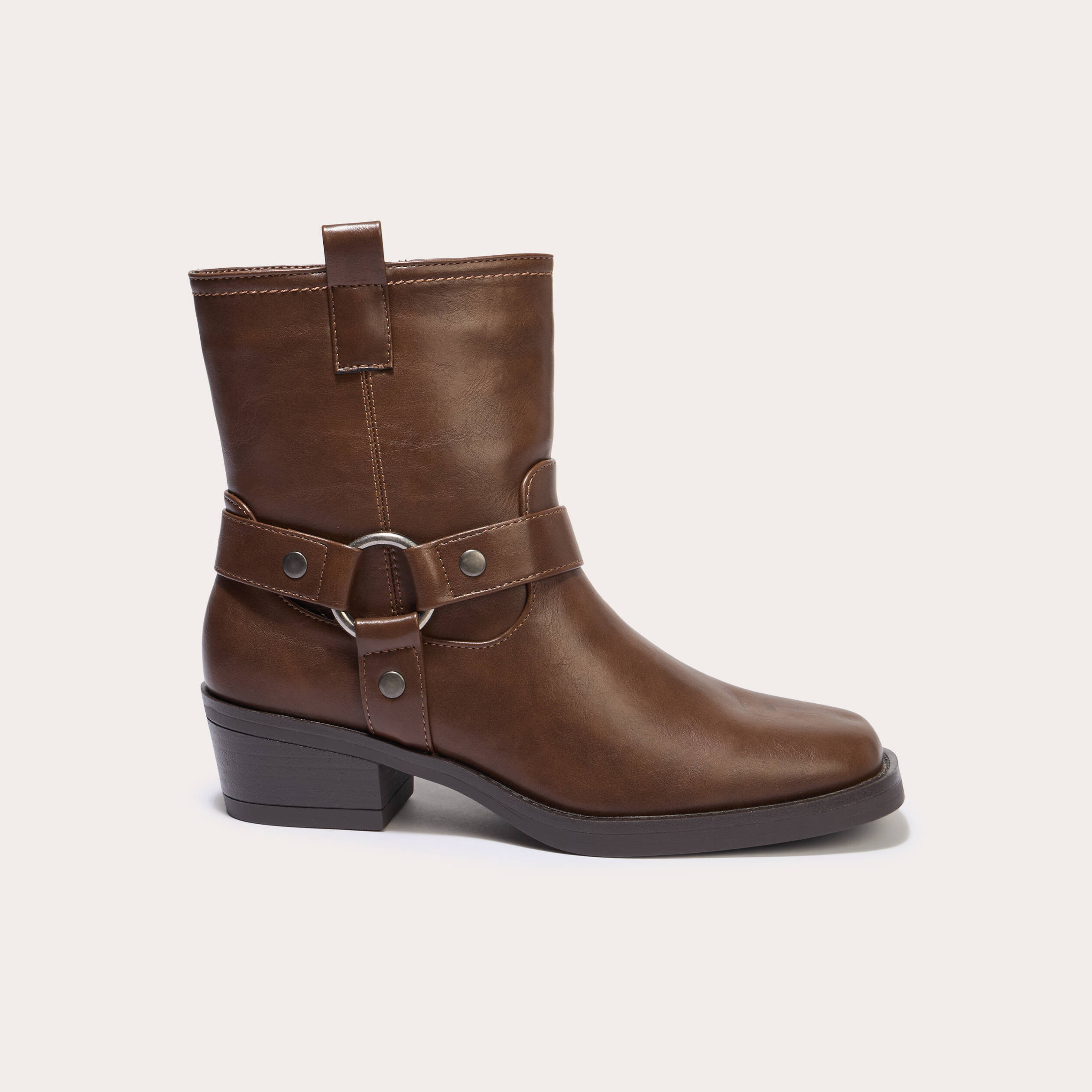 Bottines bout carr&eacute; marron fonc&eacute; femme