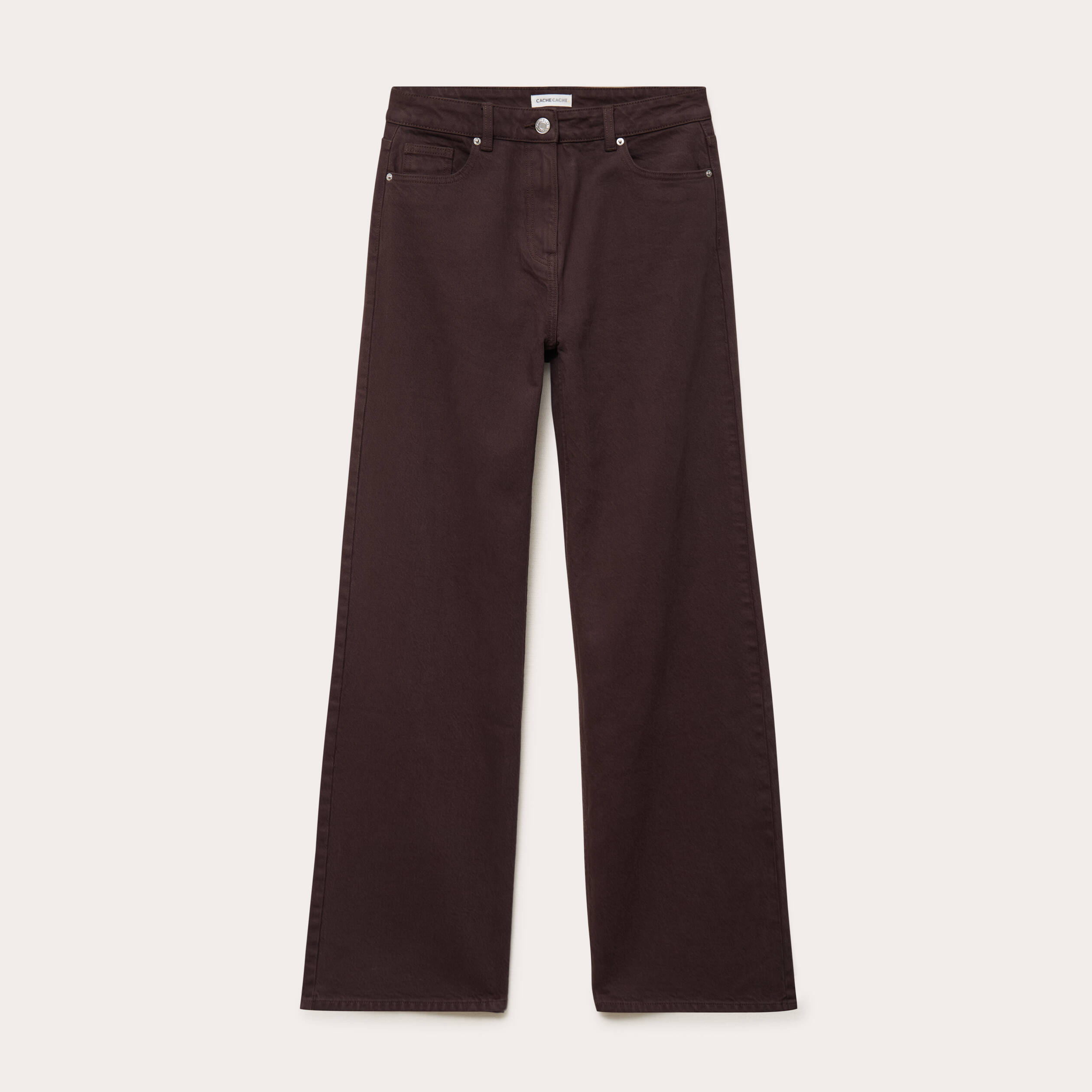 Jean wide leg taille haute marron fonc&eacute; femme