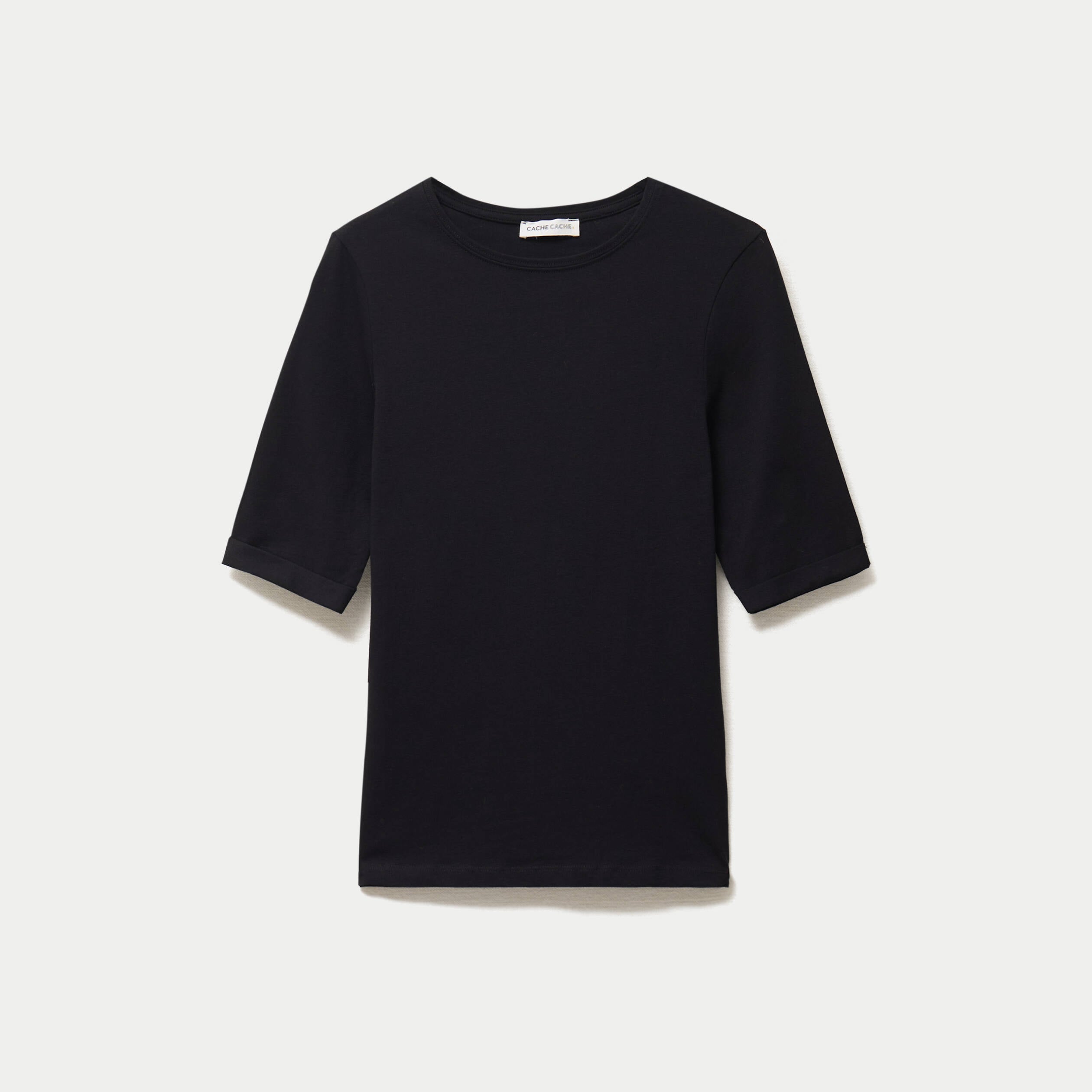 T-shirt ajust&eacute; col rond manches courtes noir femme