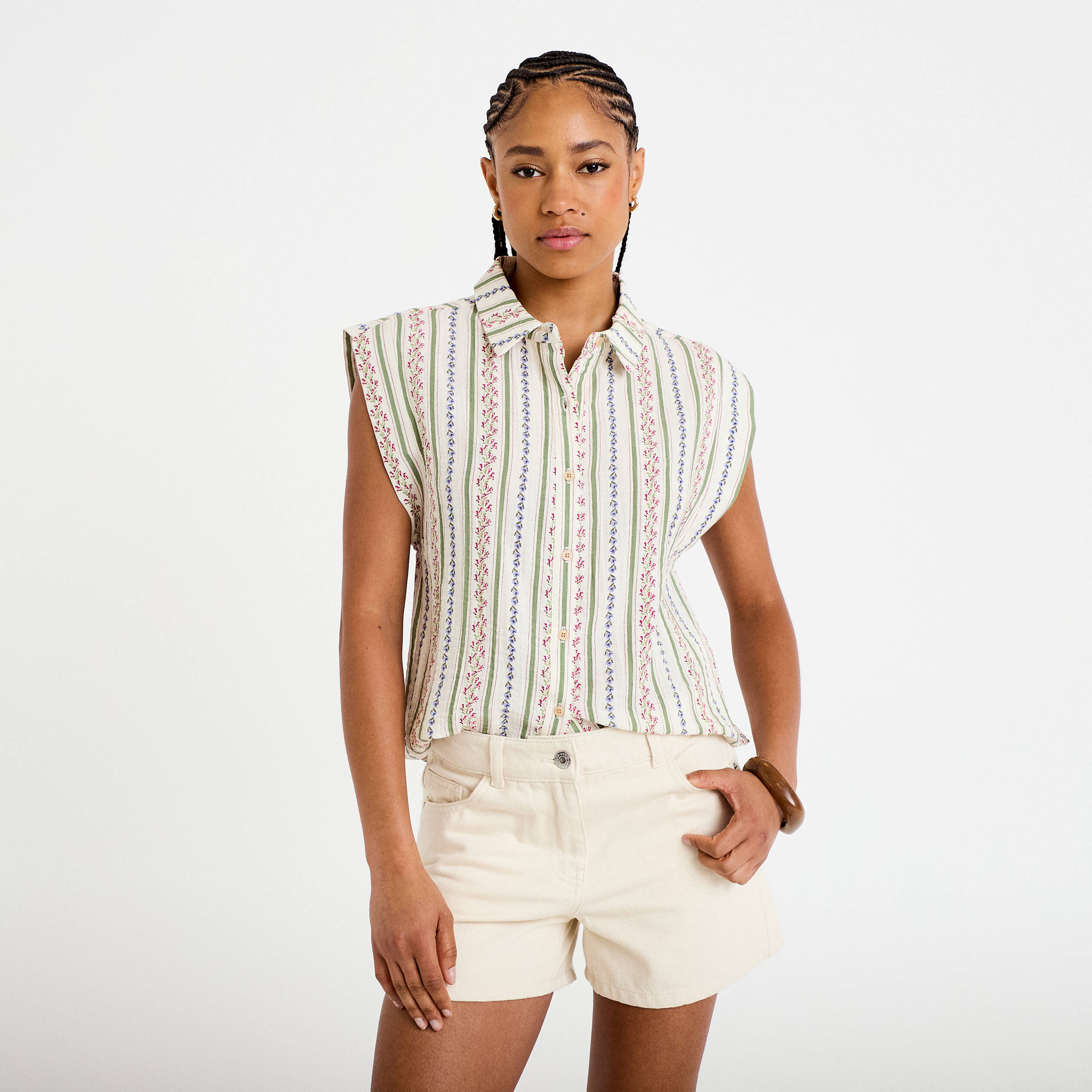 Short en jean avec broderie ecru femme
