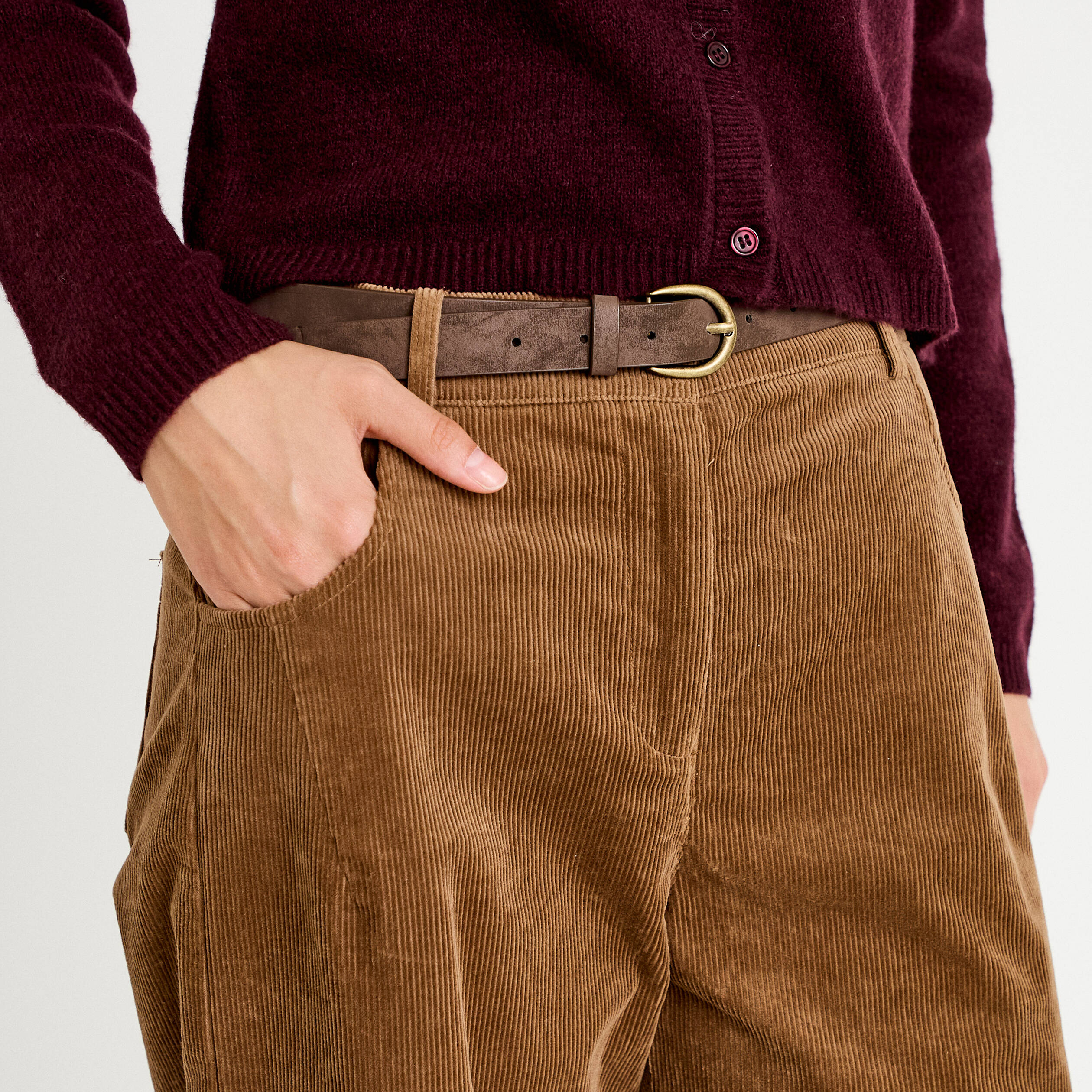 Pantalon barrel ceinture amovible taupe femme