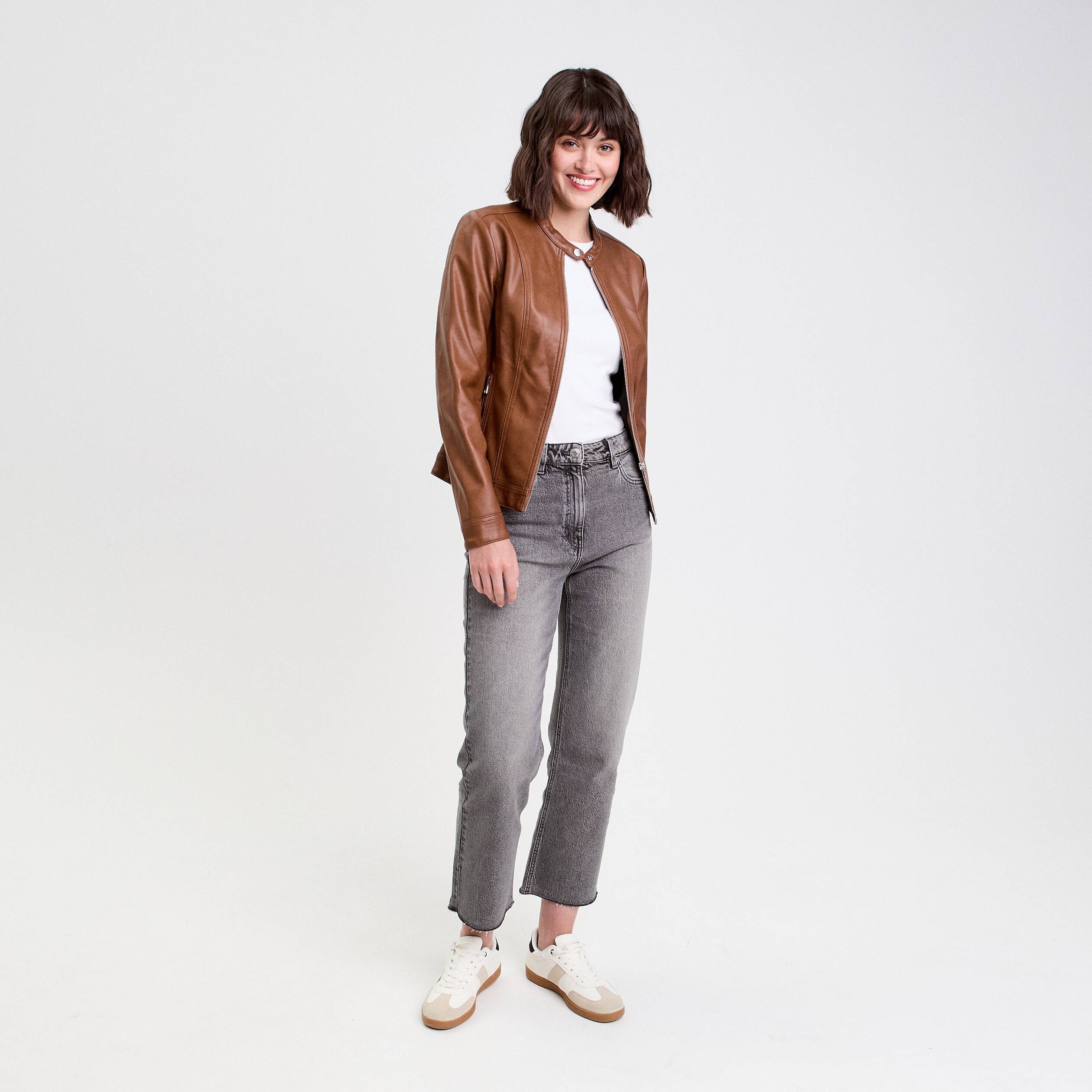 Veste droite zipp&eacute;e beige femme
