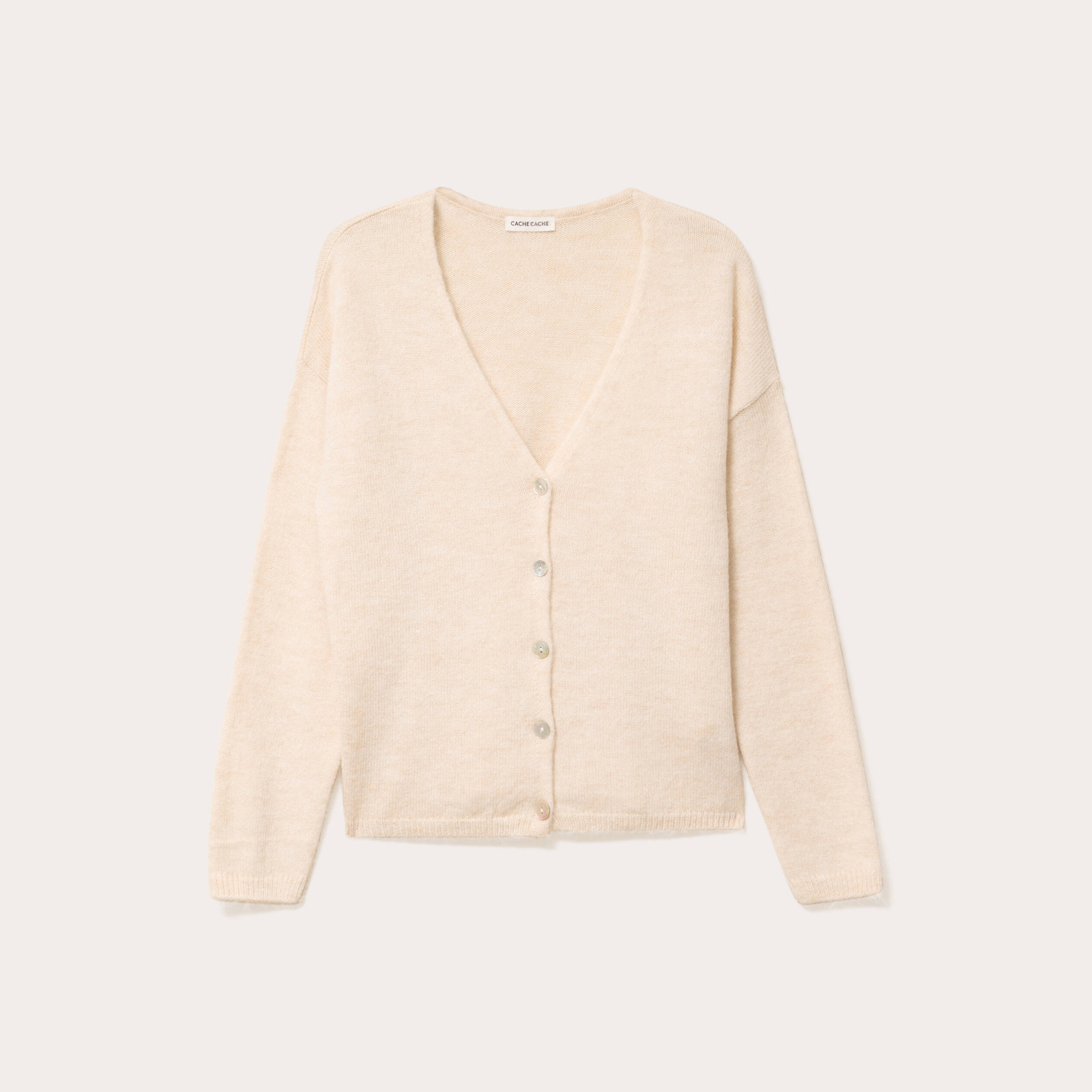 Gilet boutonn&eacute; avec col en V sable femme
