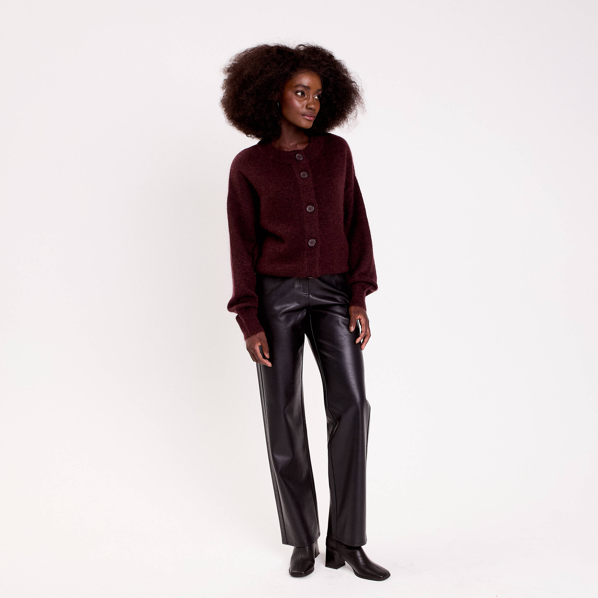 Pantalon large similicuir noir femme