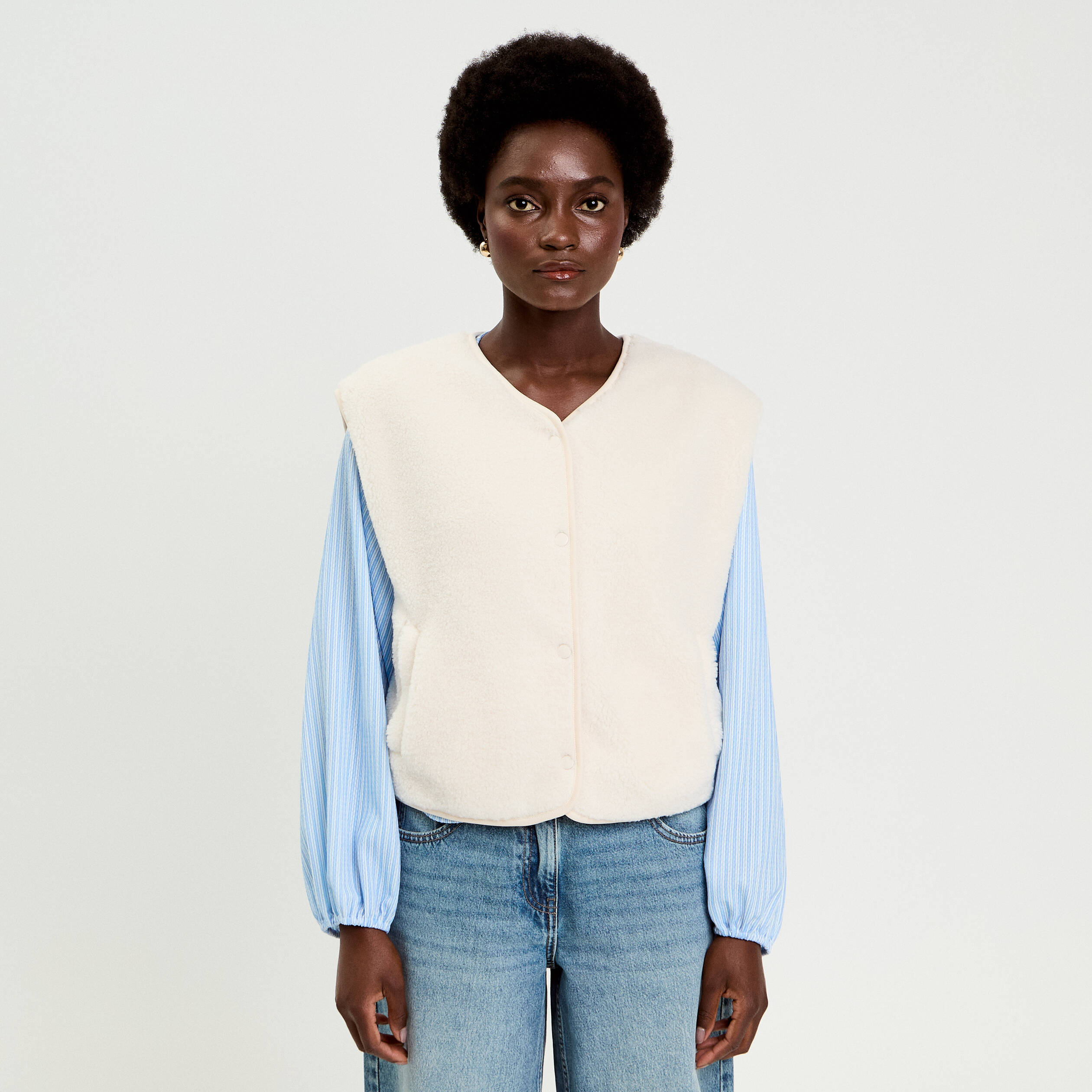 Gilet sans manches effet polaire ecru femme