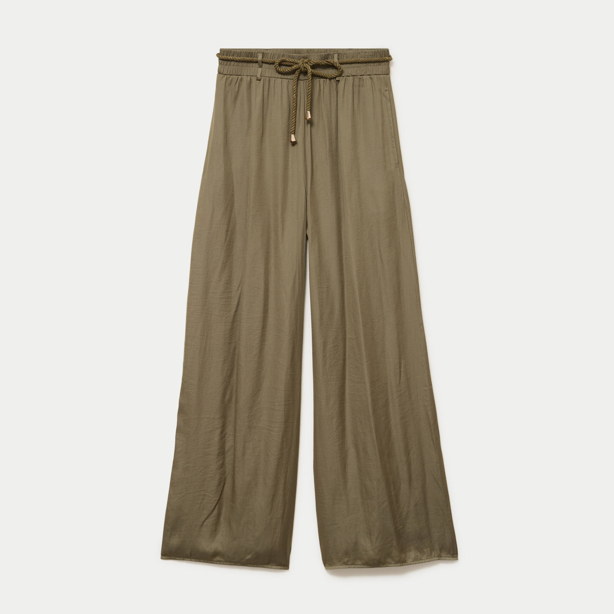 Pantalon large taille standard vert kaki femme