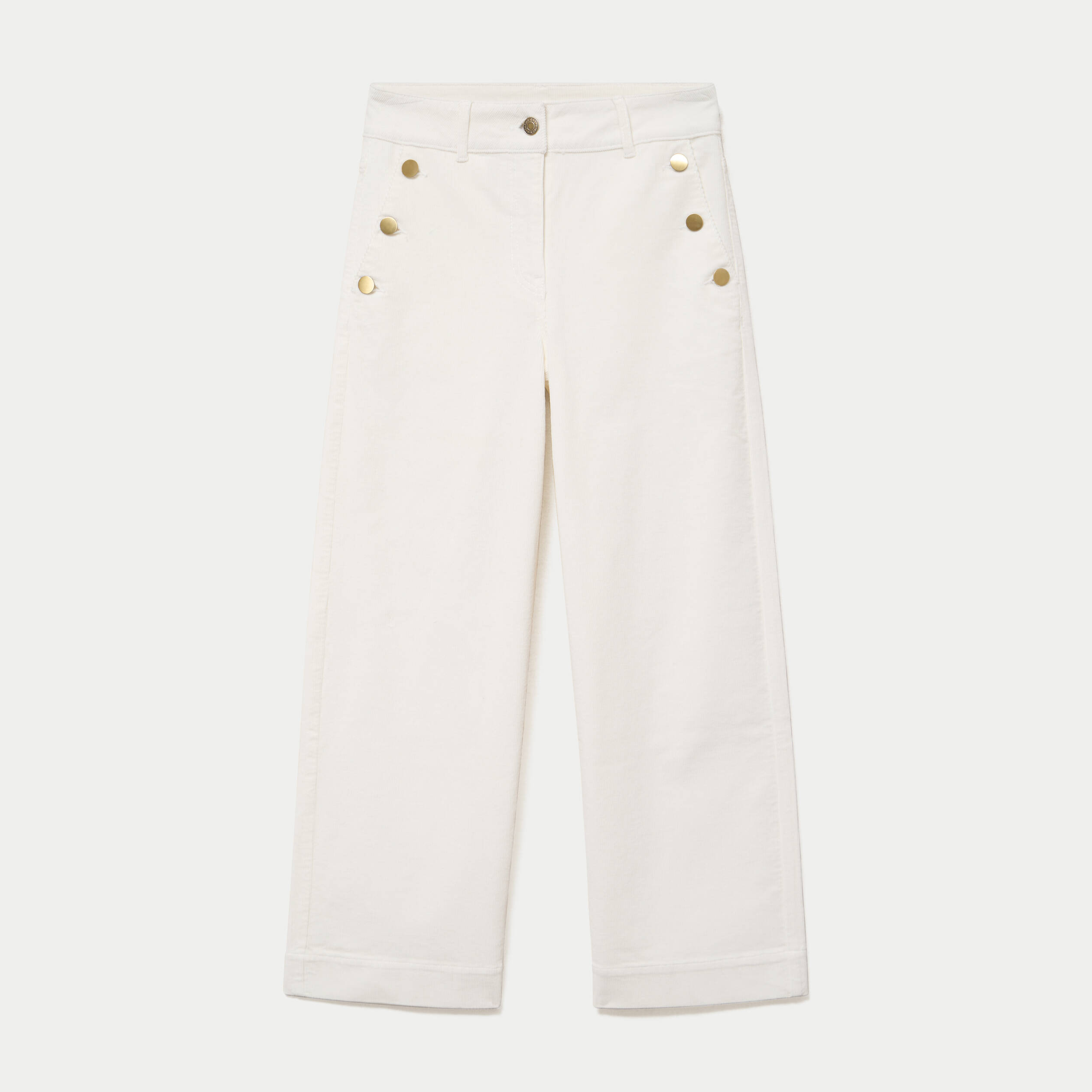 Pantalon bootcut taille haute velours ecru femme