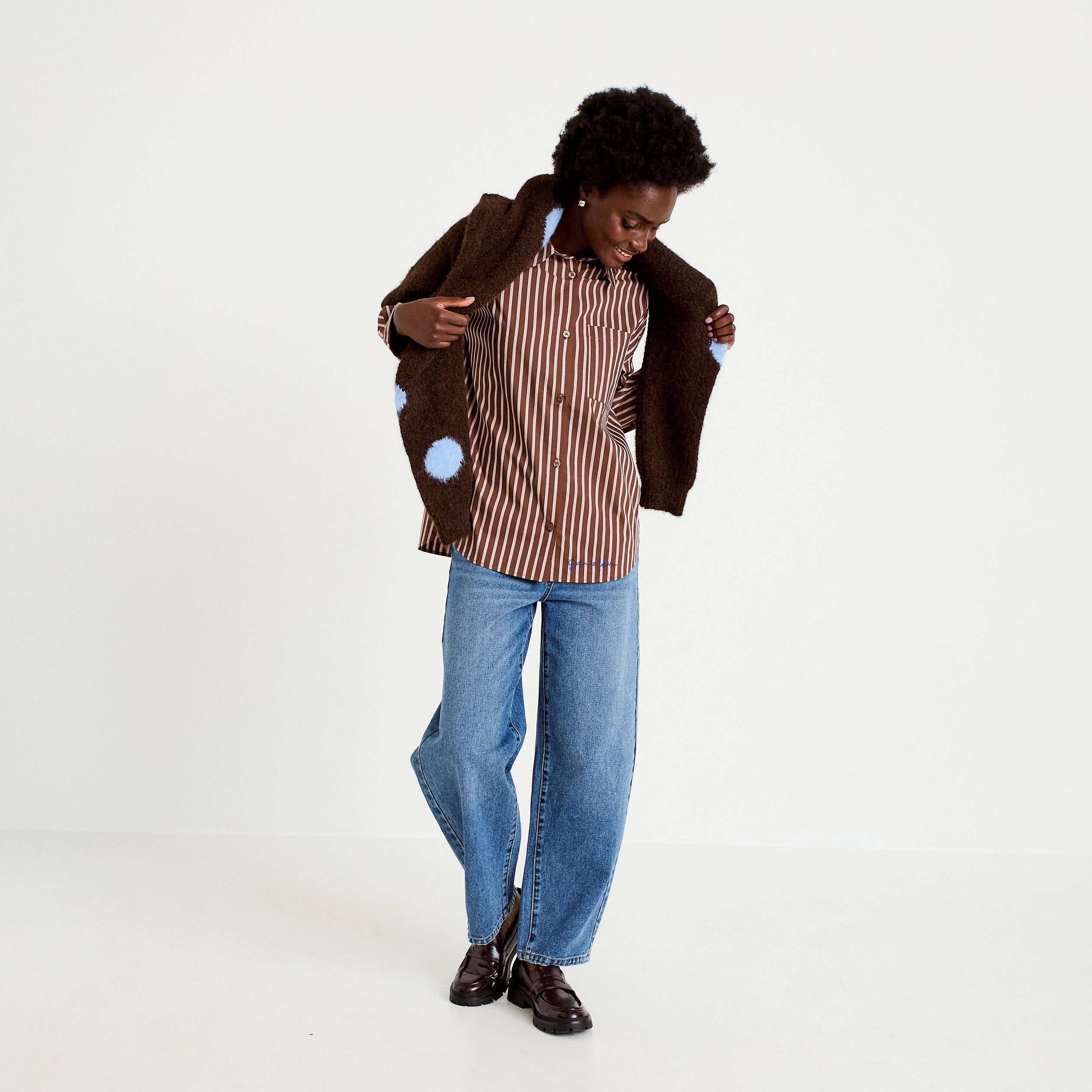 Chemise oversize manches longues marron femme