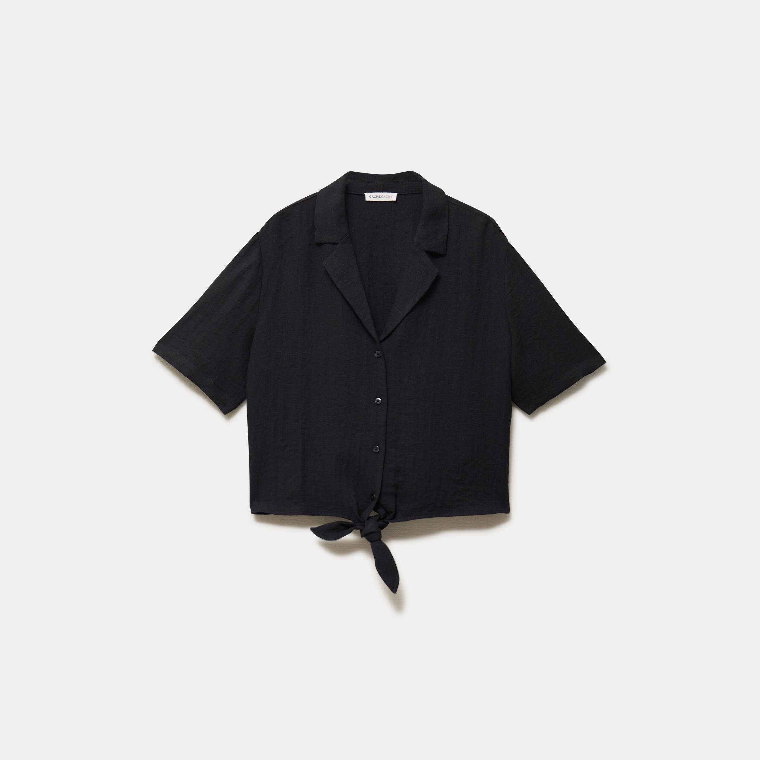 Chemise droite pliss&eacute;e manches courtes noir femme