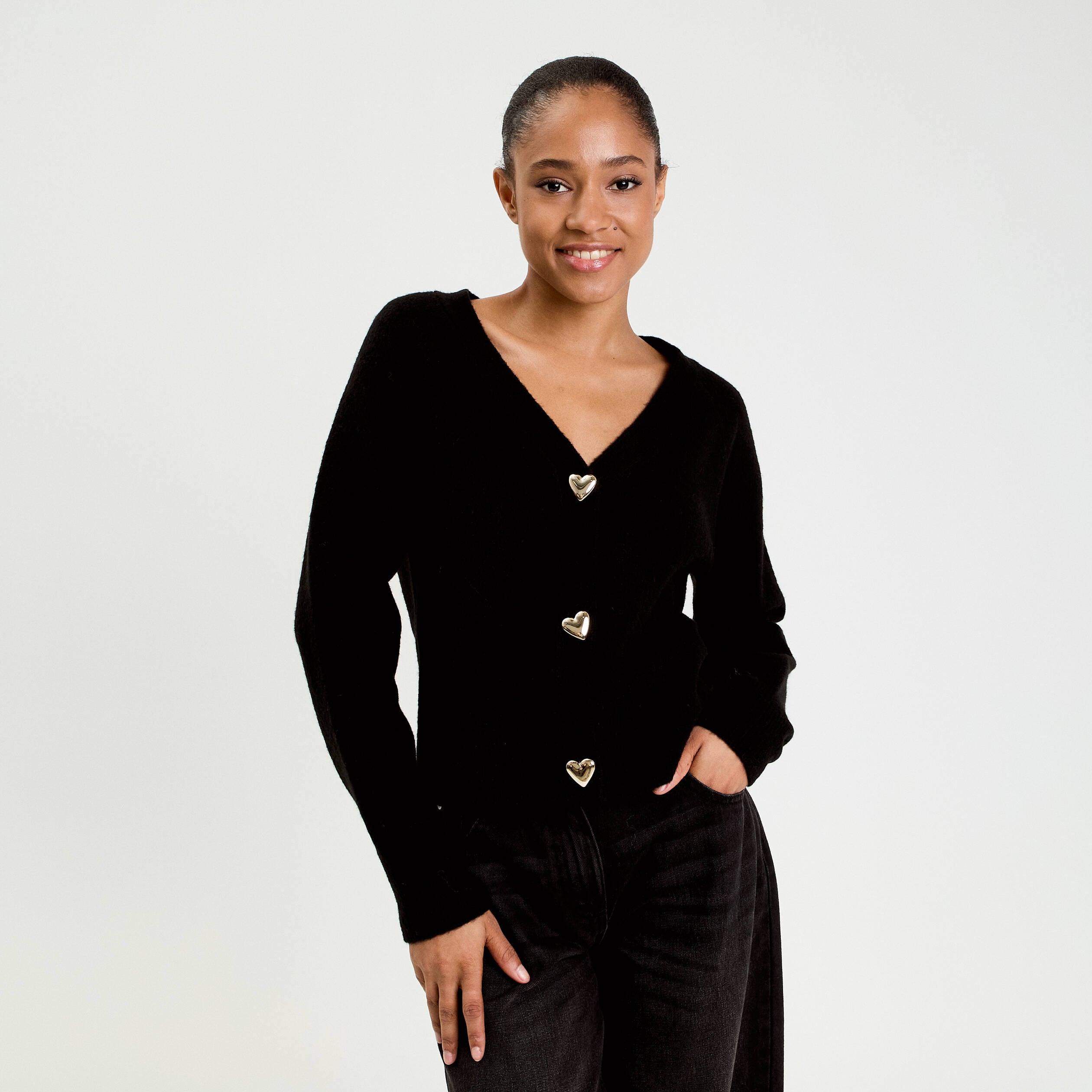 Gilet boutons coeur noir femme