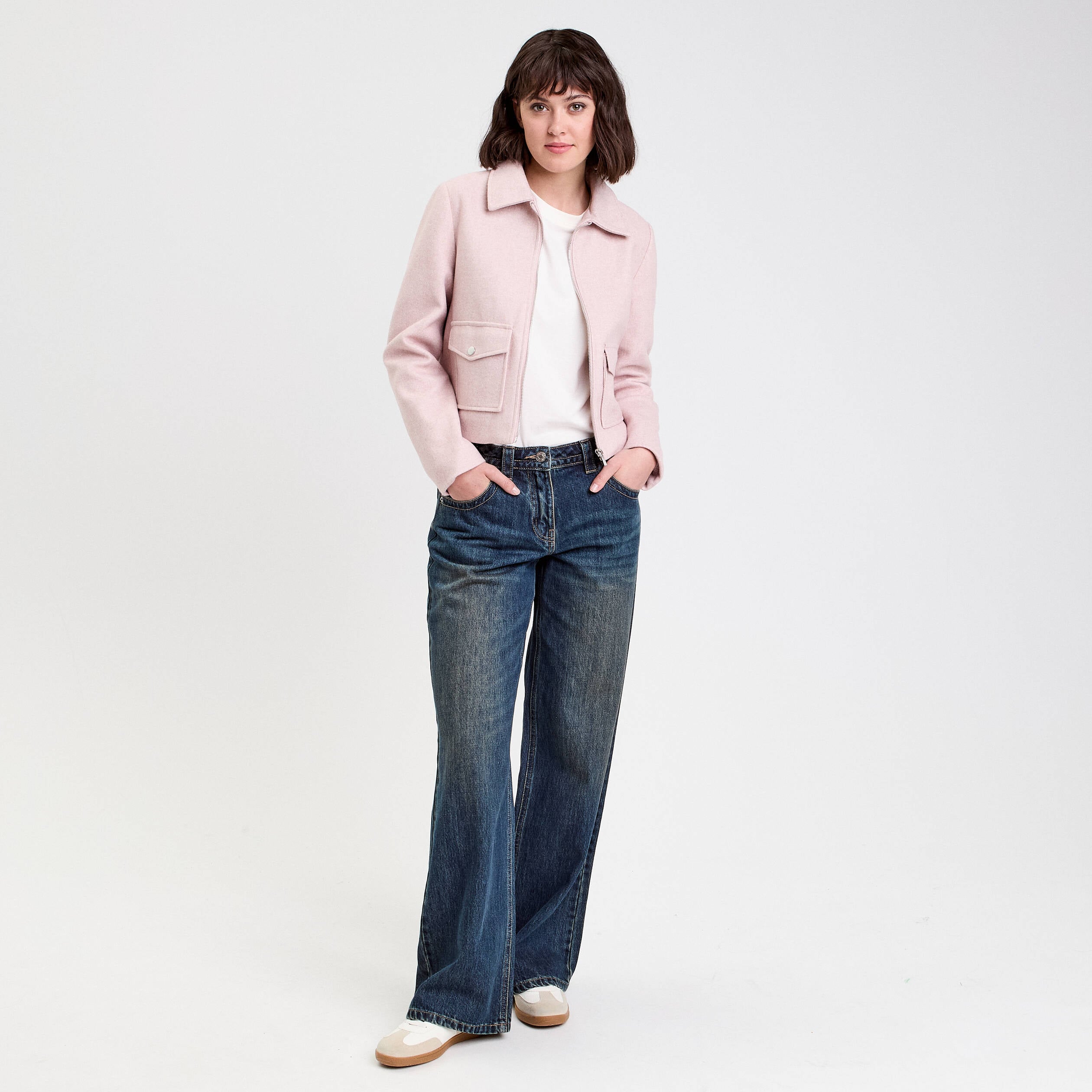 Veste zipp&eacute;e rose poudr&eacute;e femme
