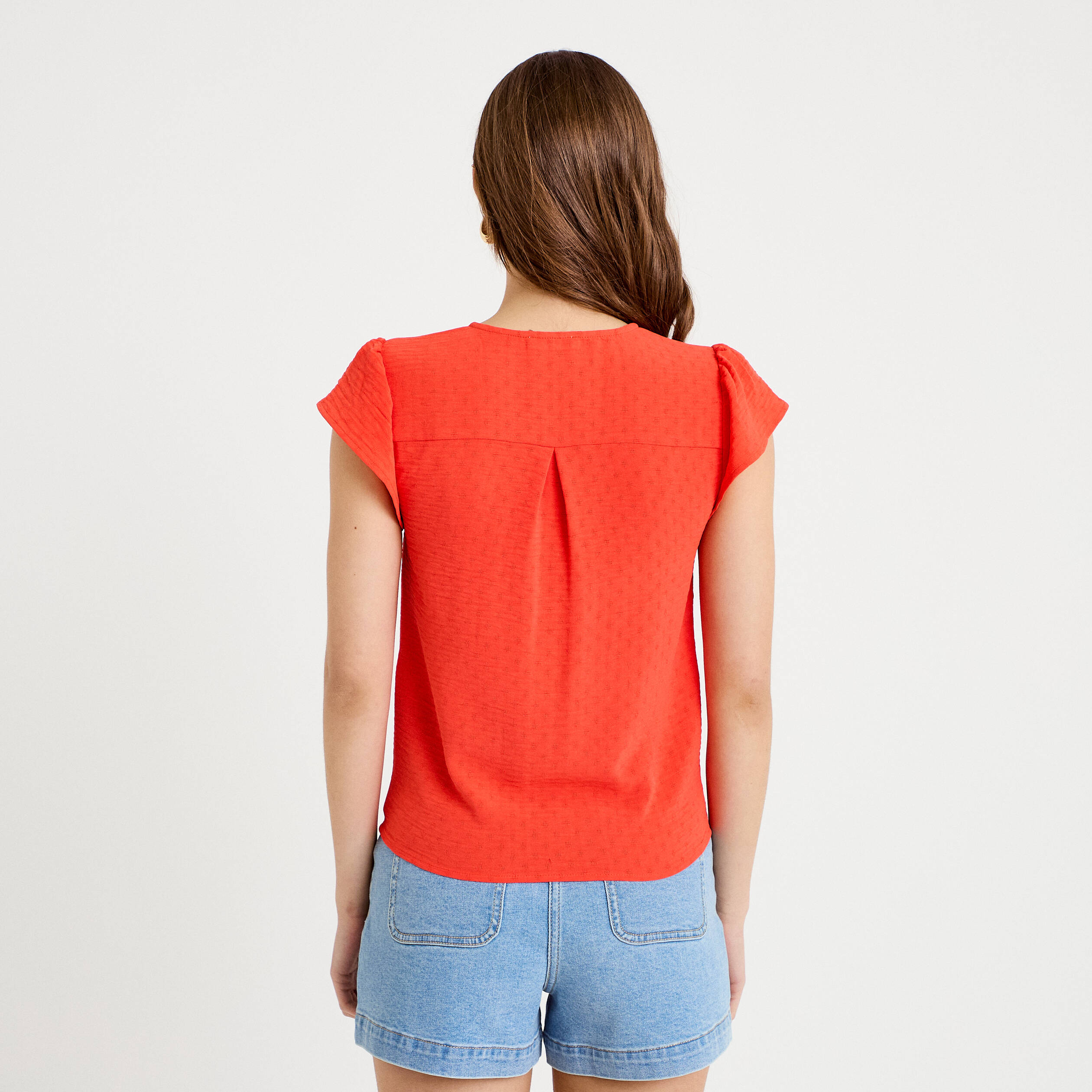 Blouse manches courtes orange fonc&eacute; femme