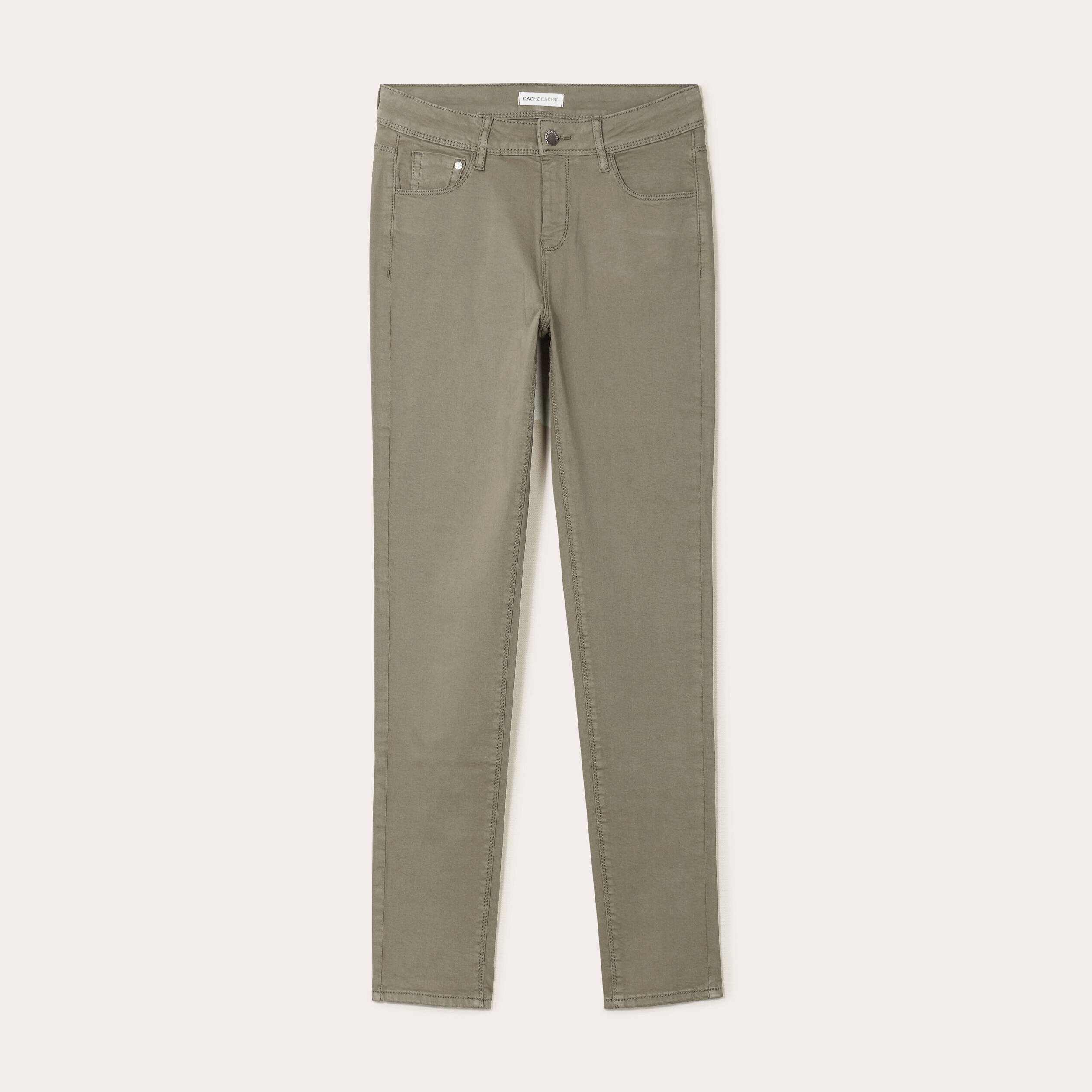 Jeans slim 5 poches vert kaki femme
