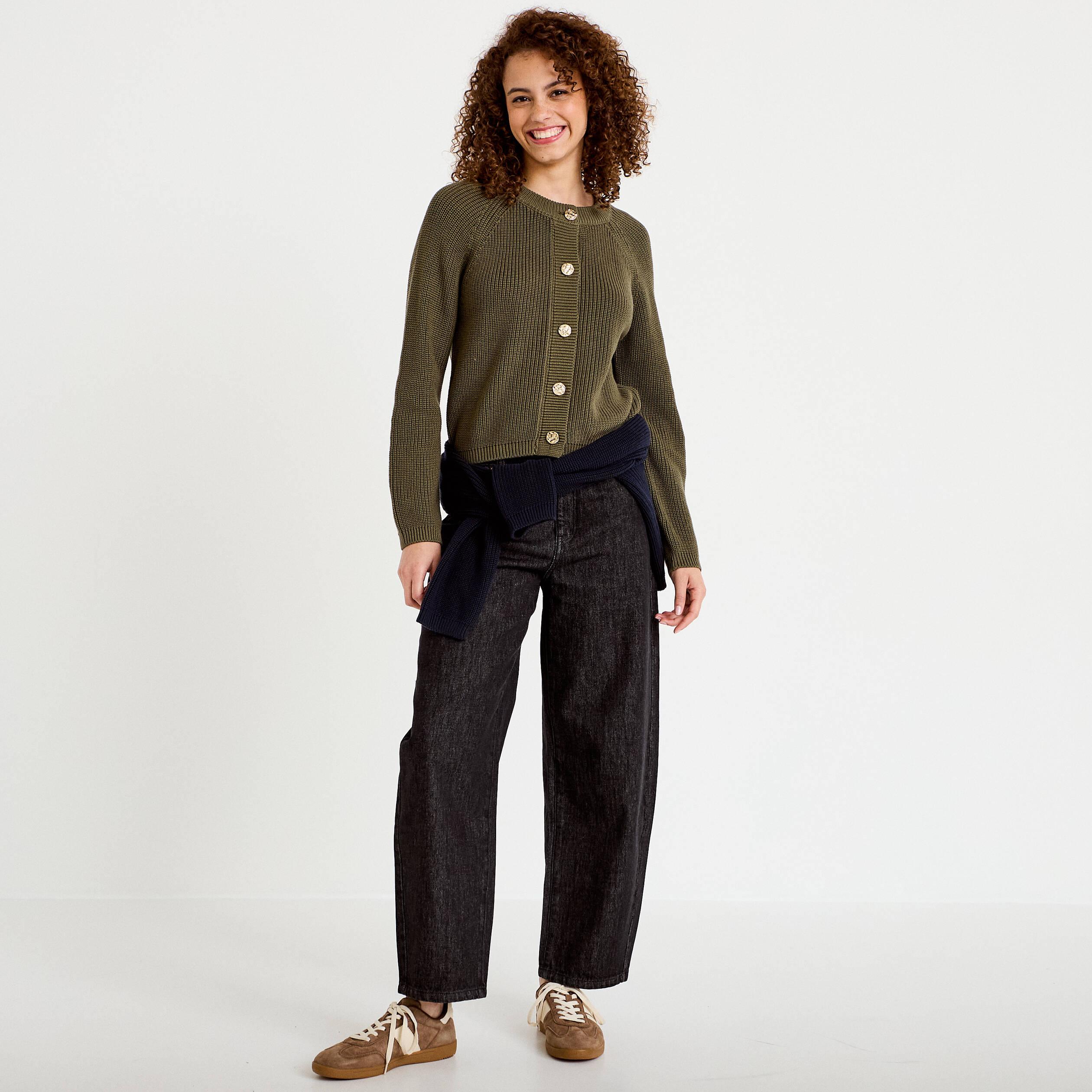 Gilet manches longues vert kaki femme