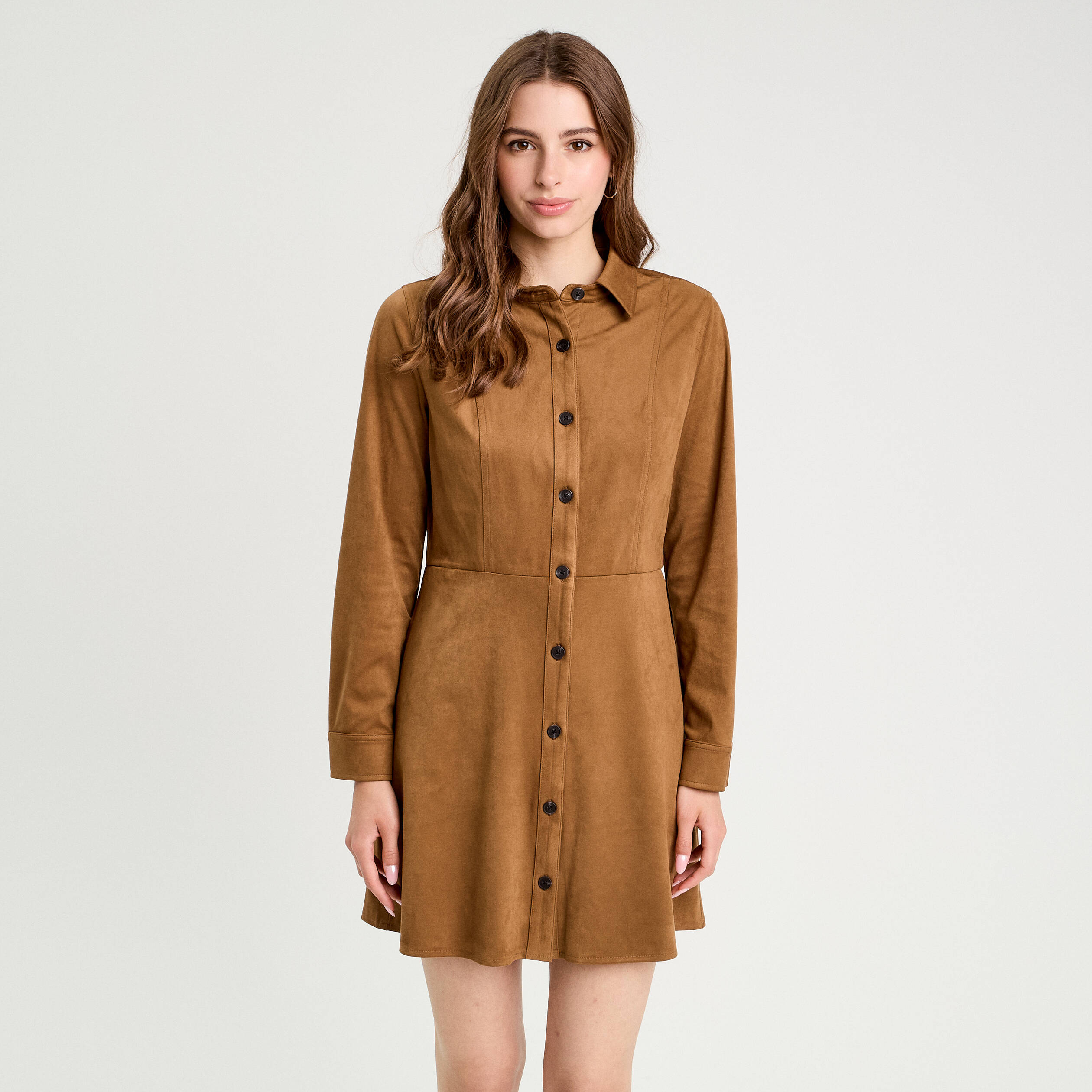 Robe &eacute;vas&eacute;e su&eacute;dine marron femme
