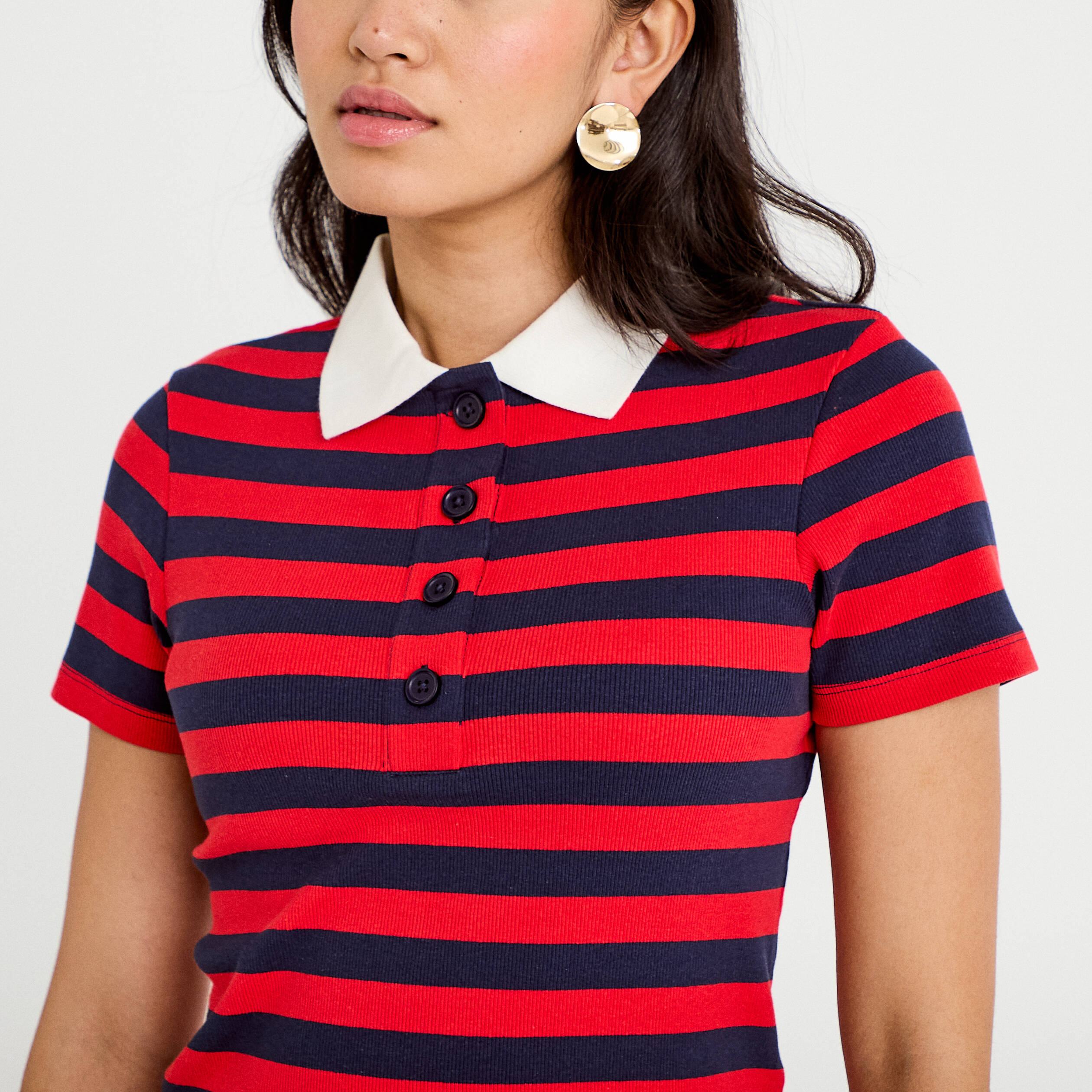 T-shirt c&ocirc;tel&eacute; col polo rouge femme