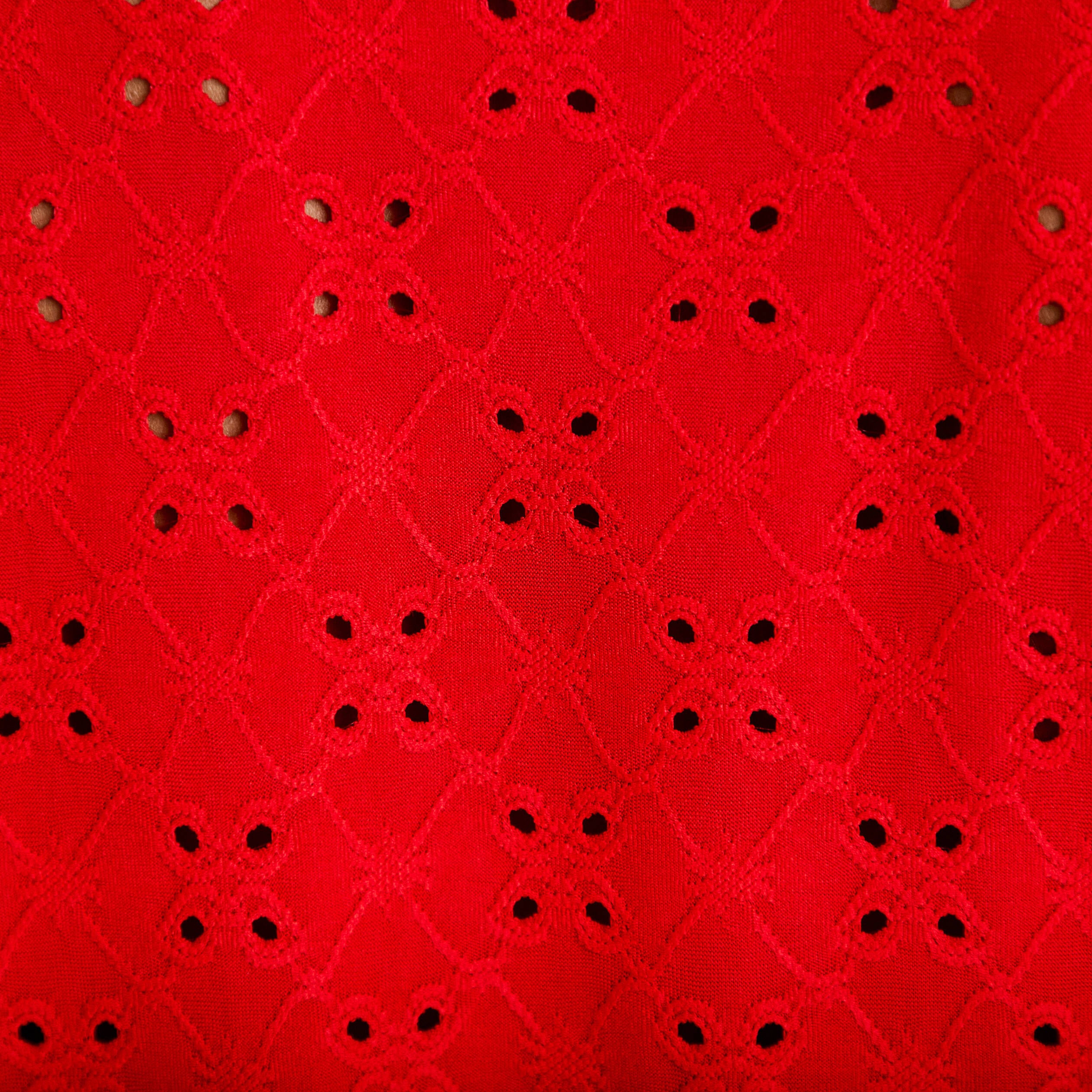 Blouse ajour&eacute;e col v manches courtes rouge femme