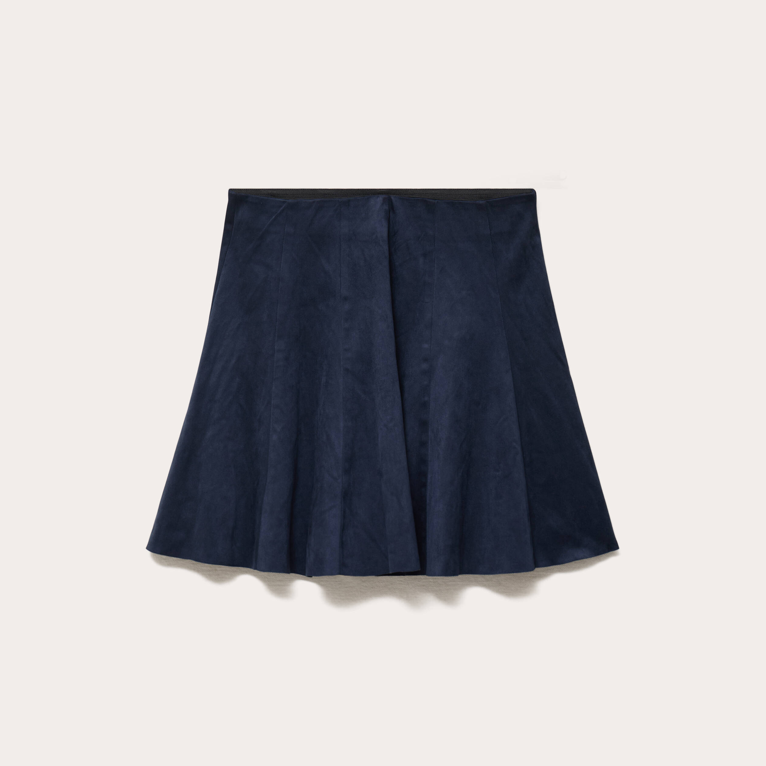 Jupe courte &eacute;vas&eacute;e aspect daim bleu marine femme