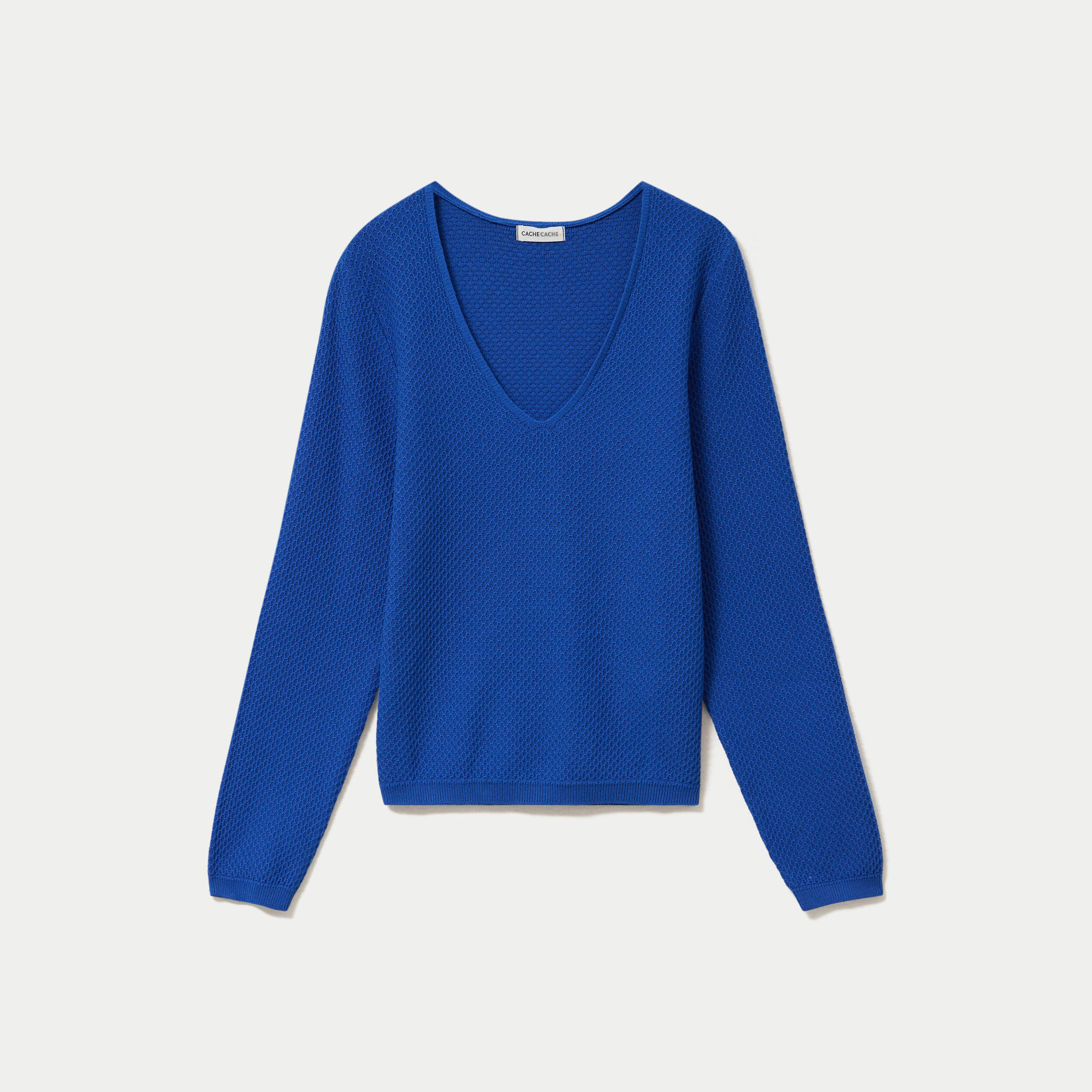 Pull col v manches longues bleu electrique femme