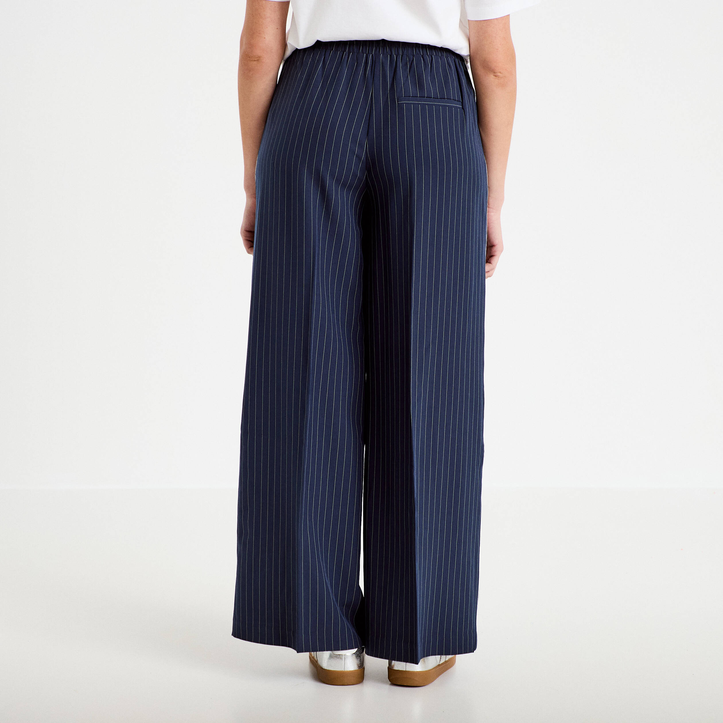 Pantalon large taille &eacute;lastiqu&eacute;e bleu clair femme