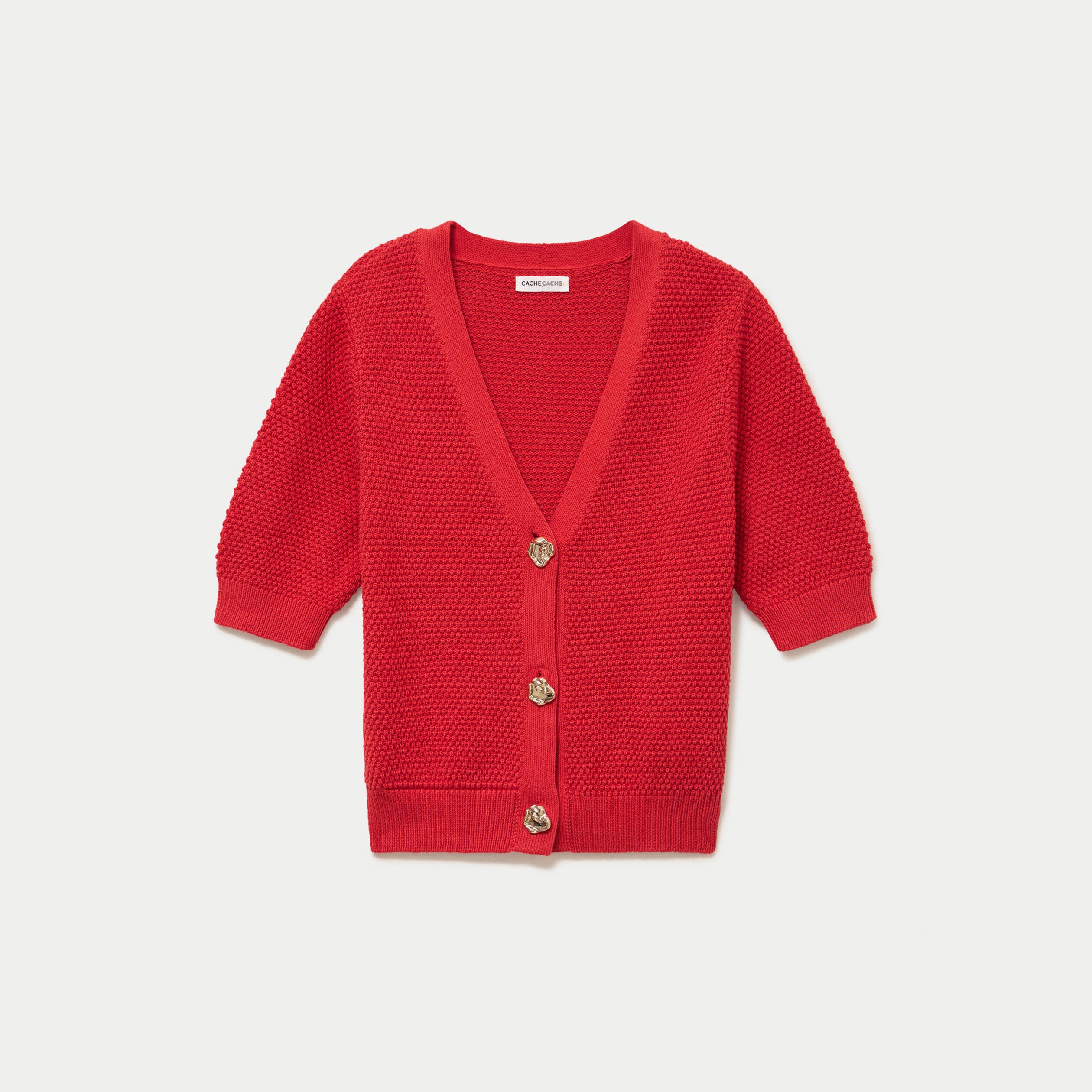 Gilet col v manches courtes rouge femme
