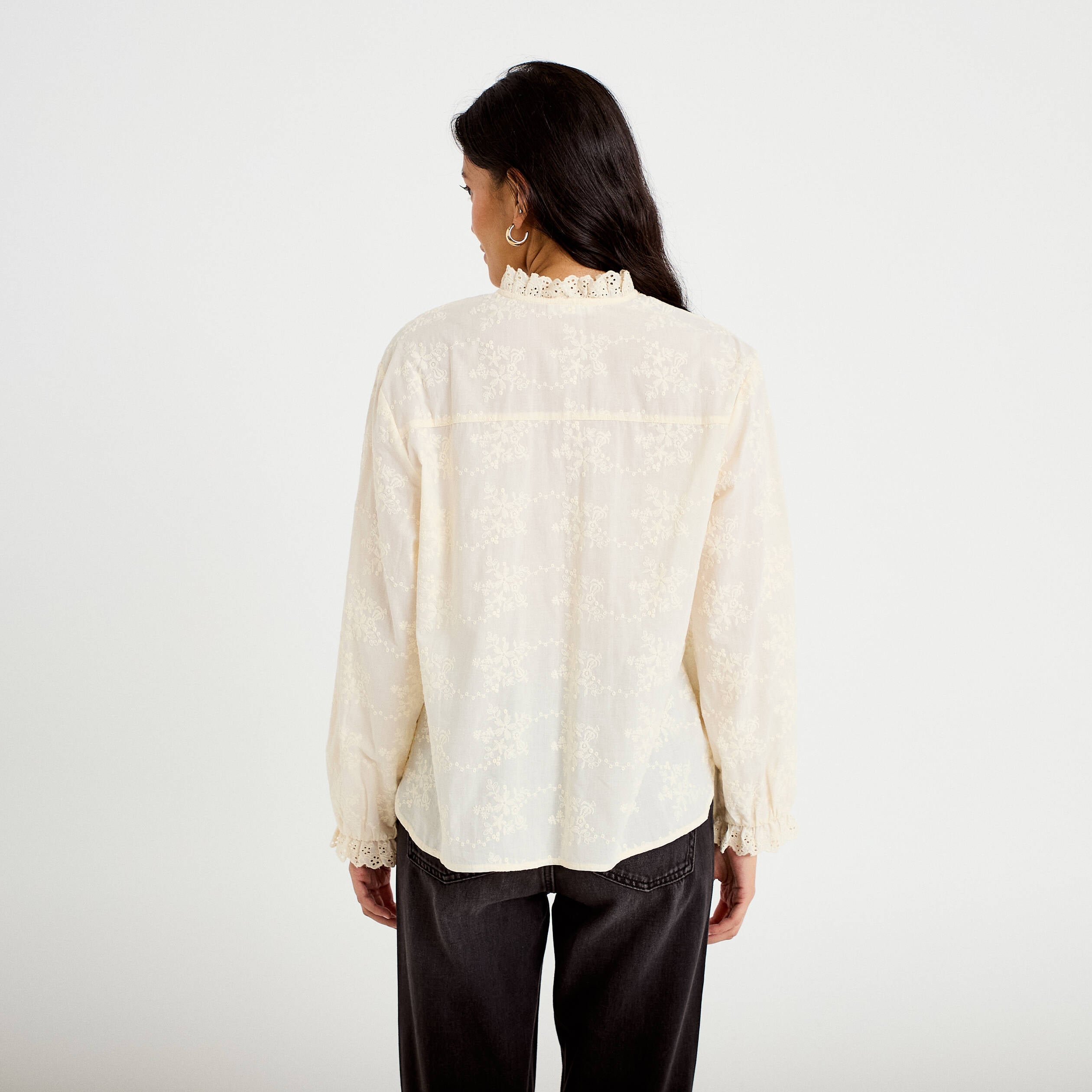 Blouse ample col montant manches longues ivoire femme