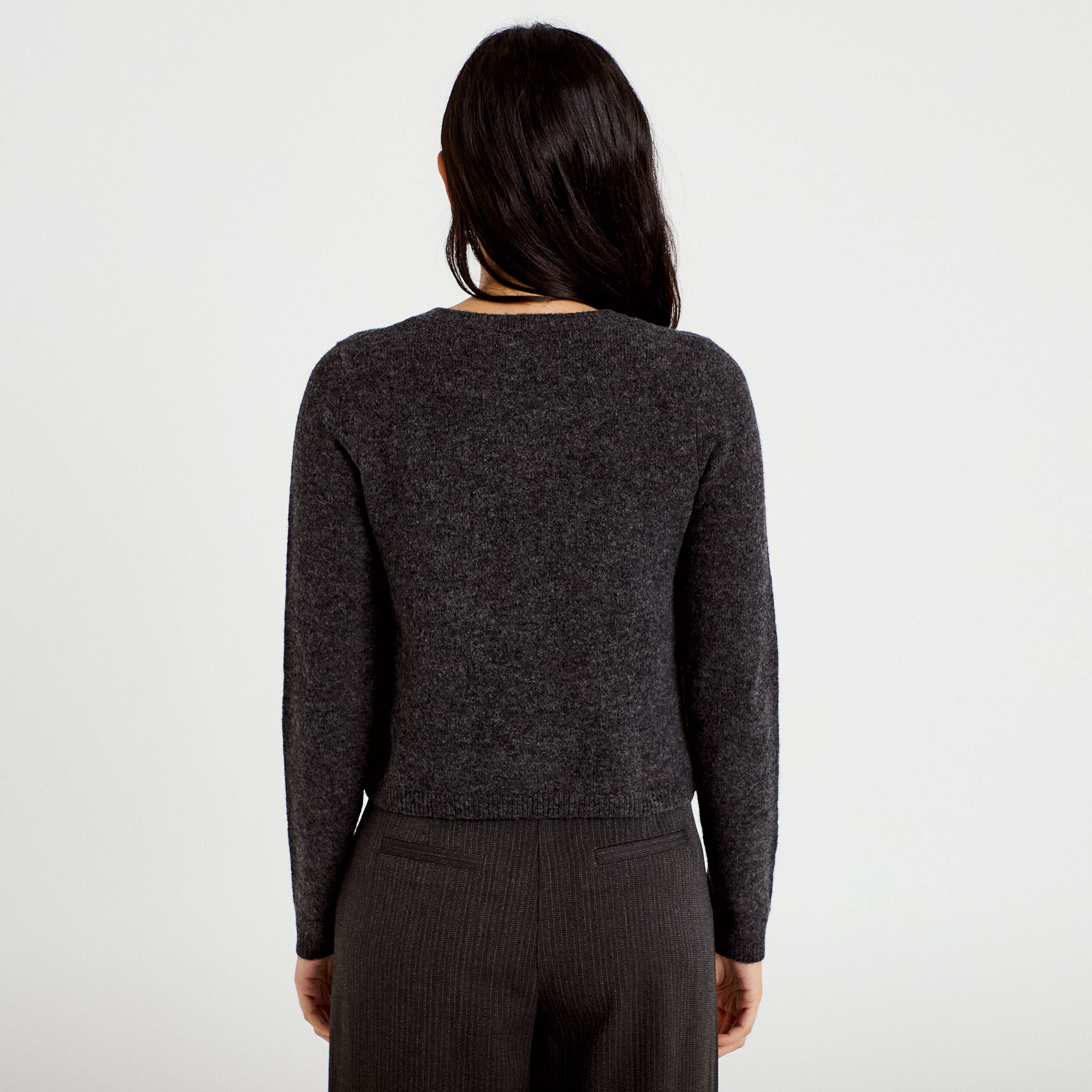 Gilet boutonn&eacute; manches longues gris fonc&eacute; femme
