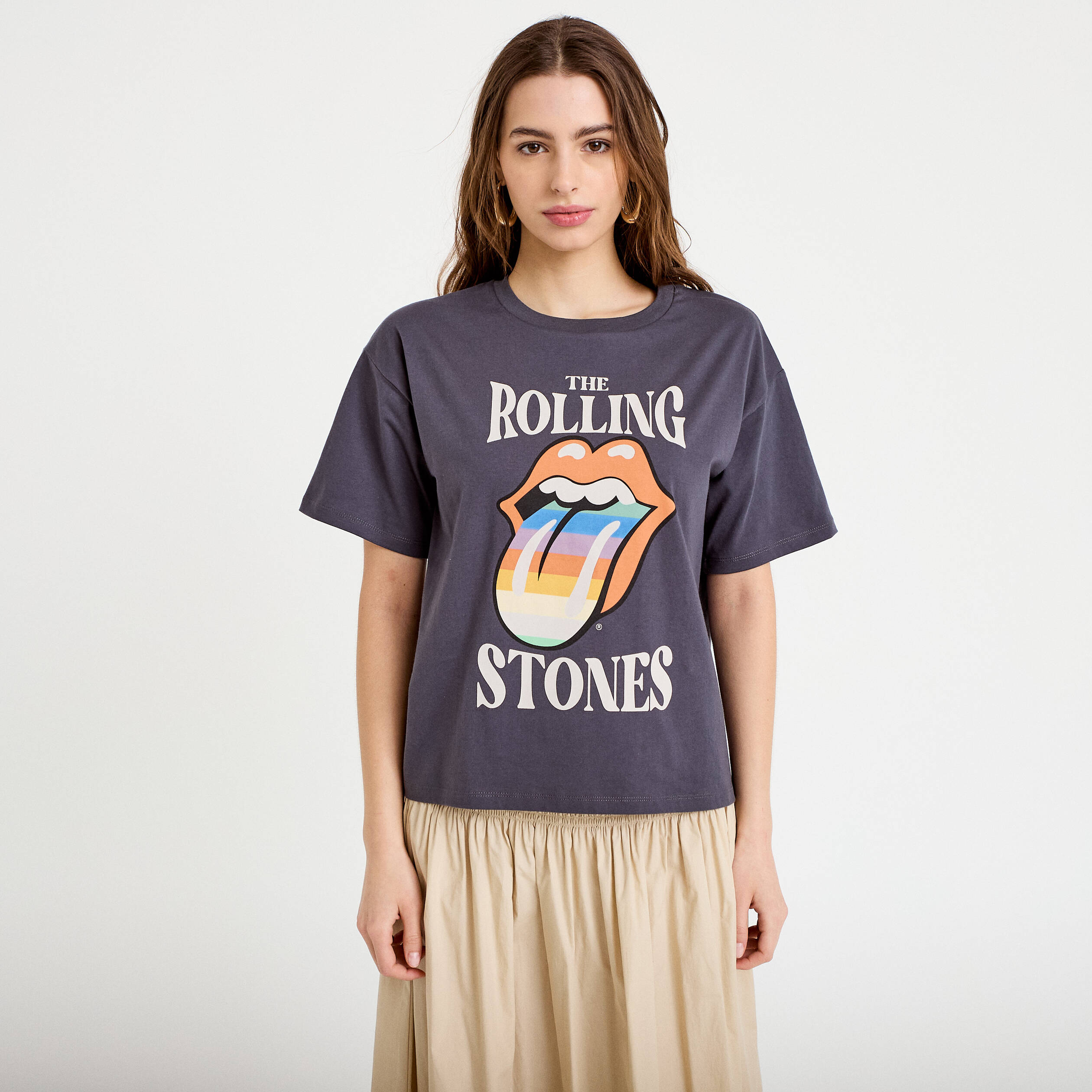 T-shirt oversize manches courtes gris fonc&eacute; femme