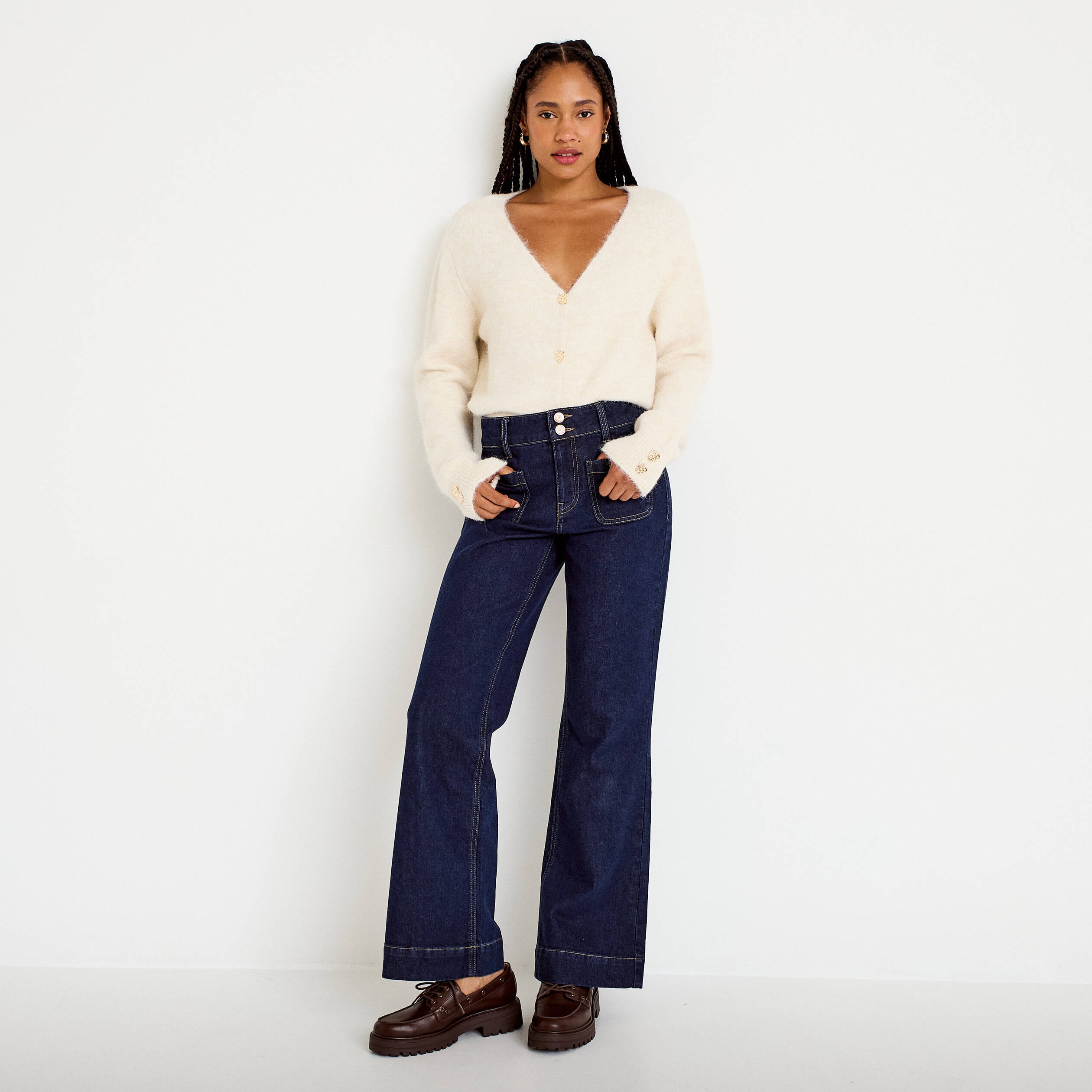 Jean bootcut taille haute denim brut femme
