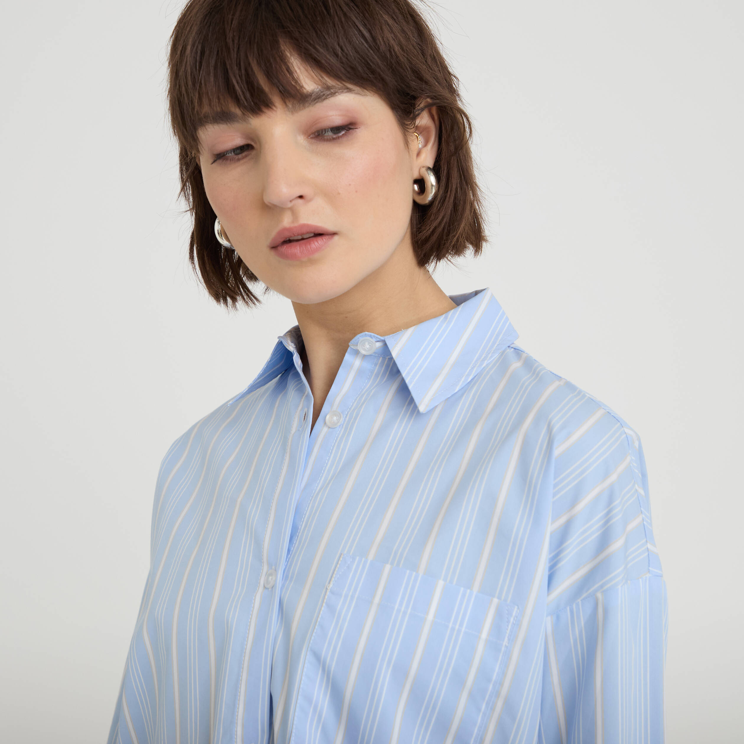 Chemise oversize col classique bleu ciel femme