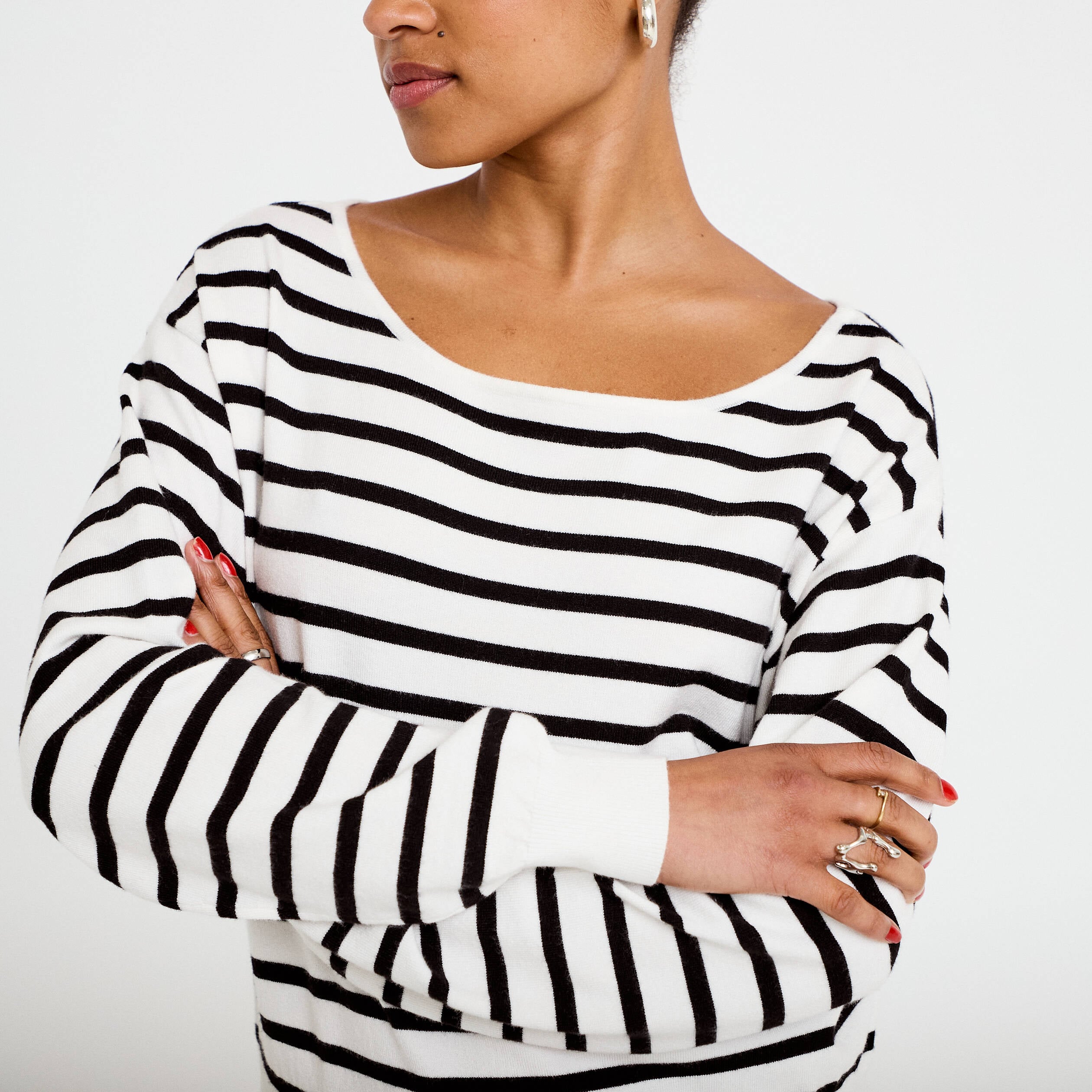 Pull ample manches longues fin blanc femme